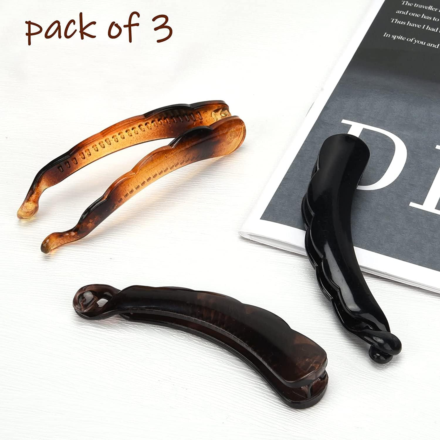 Apricitie Pack of 3 Banana Hair Clips, Hair Clips, Vintage Banana Hair Clips, Fish Clips for Long Hair, Banana Clips, Comb Fish Clips, Banana Hair Comb, for Women and Girls image number 1