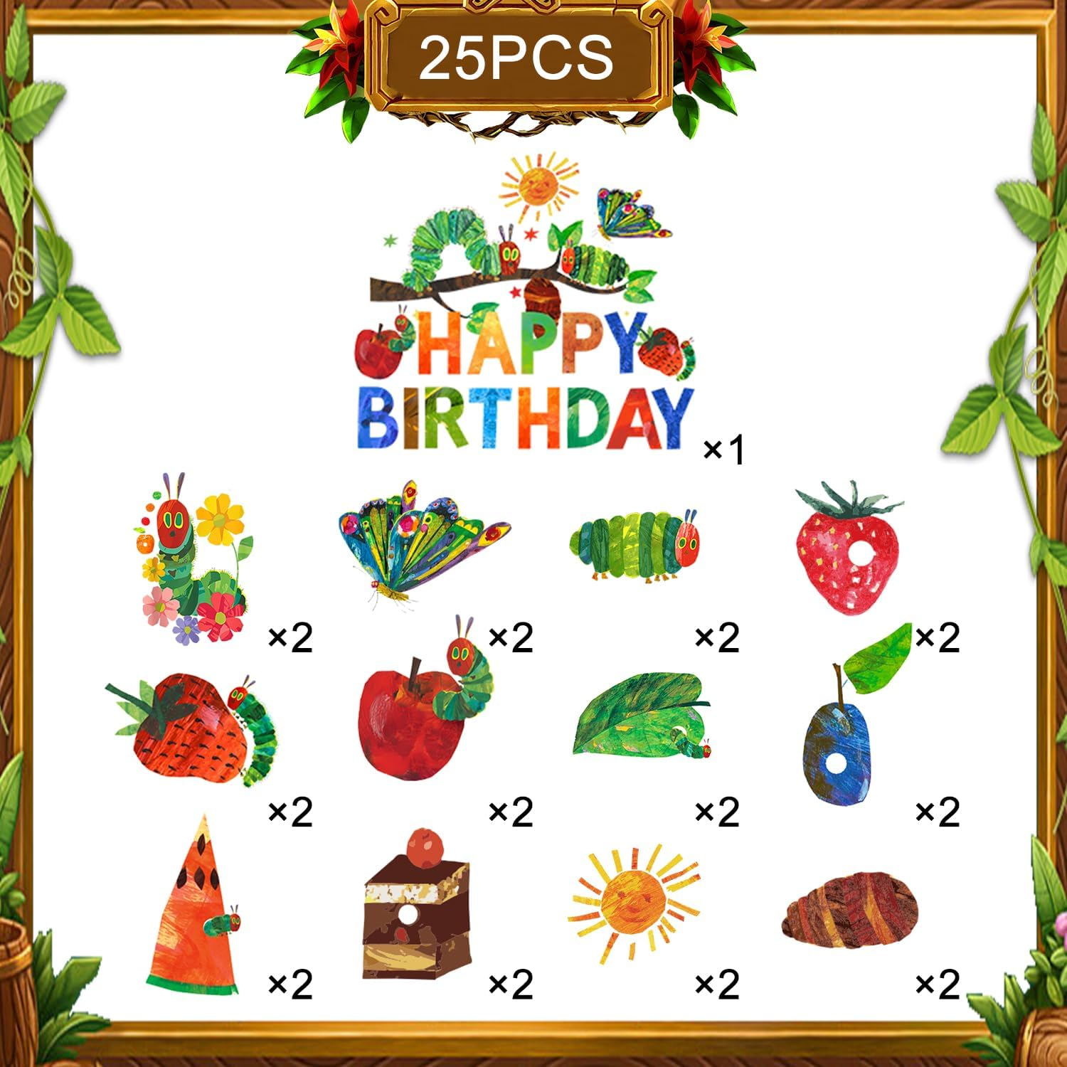 25Pcs Very Hungry Caterpillar Cake Decorations, Hungry Caterpillar Decorations Set Including Caterpillar Cake Topper + Hungry Caterpillar Cupcake Toppers for Kids Baby Shower image number 2