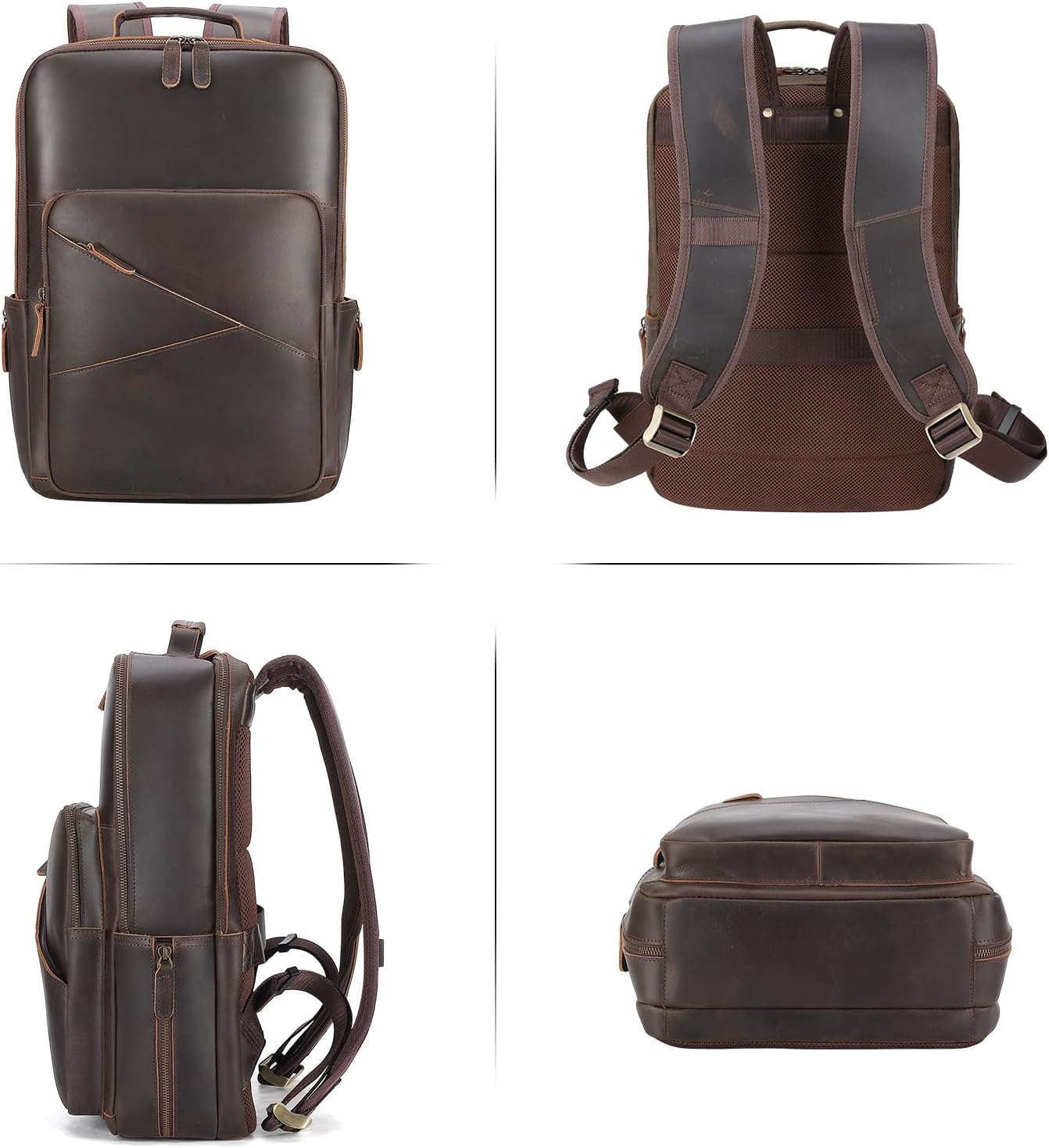 Tiding Vintage Genuine Leather Backpack for Men 15.6" Laptop Bag Multi Pockets Travel Rucksack Business Overnight Daypack image number 6