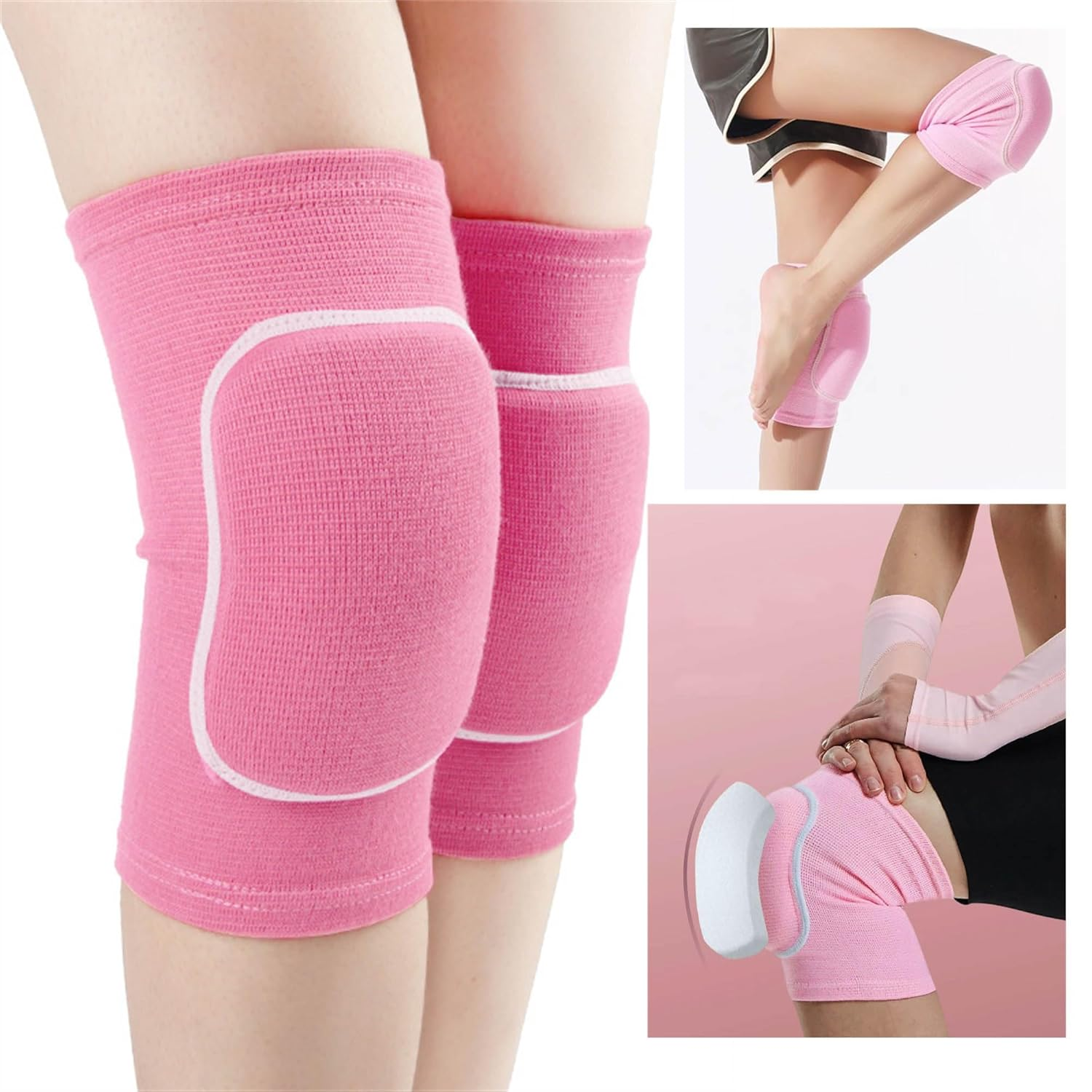 MJIYSGS Knee Pads for Women, Soft Dance Knee Pads Wrestling Knee Pads Volleyball, Dancing, Football, Yoga, Basketball, and Skating Work Flexible Elastic Knee Support (Pink, X-Small) image number 1