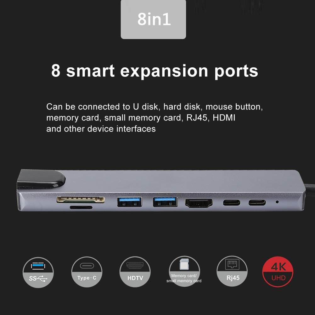 8 In1 Hub,Type C to RJ45 PD USB Docking Station Type C Hub Splitter Converter Adapter Support up to 480M Usb,Support USB 2.0 Memory Card image number 6