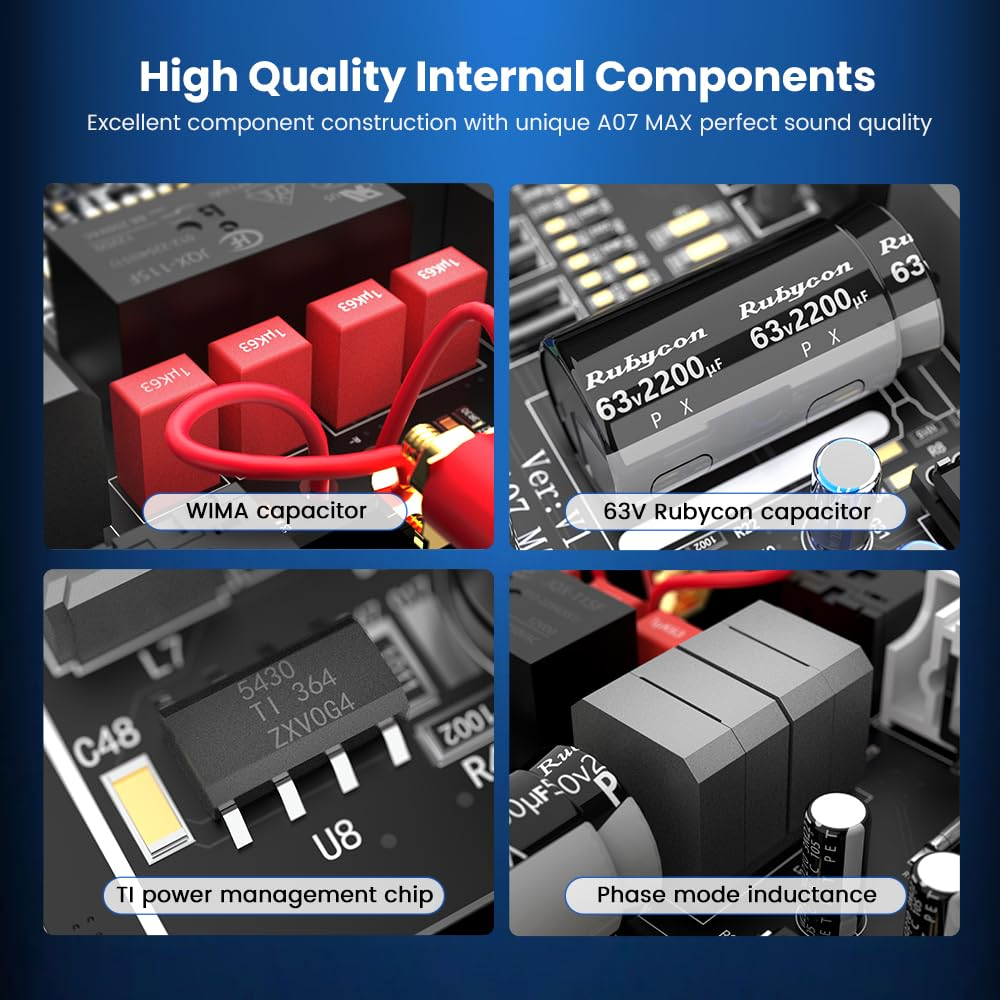 AIYIMA A07 MAX 2 Channel Stereo Amplifier Home Audio 300 Watts X2 Power TPA3255 Class D Mini Speaker Amp Bridgeable Mono Stereo Desktop Amplifier 600Watt with 3.5Mm Output Integrated Hifi Amp image number 2