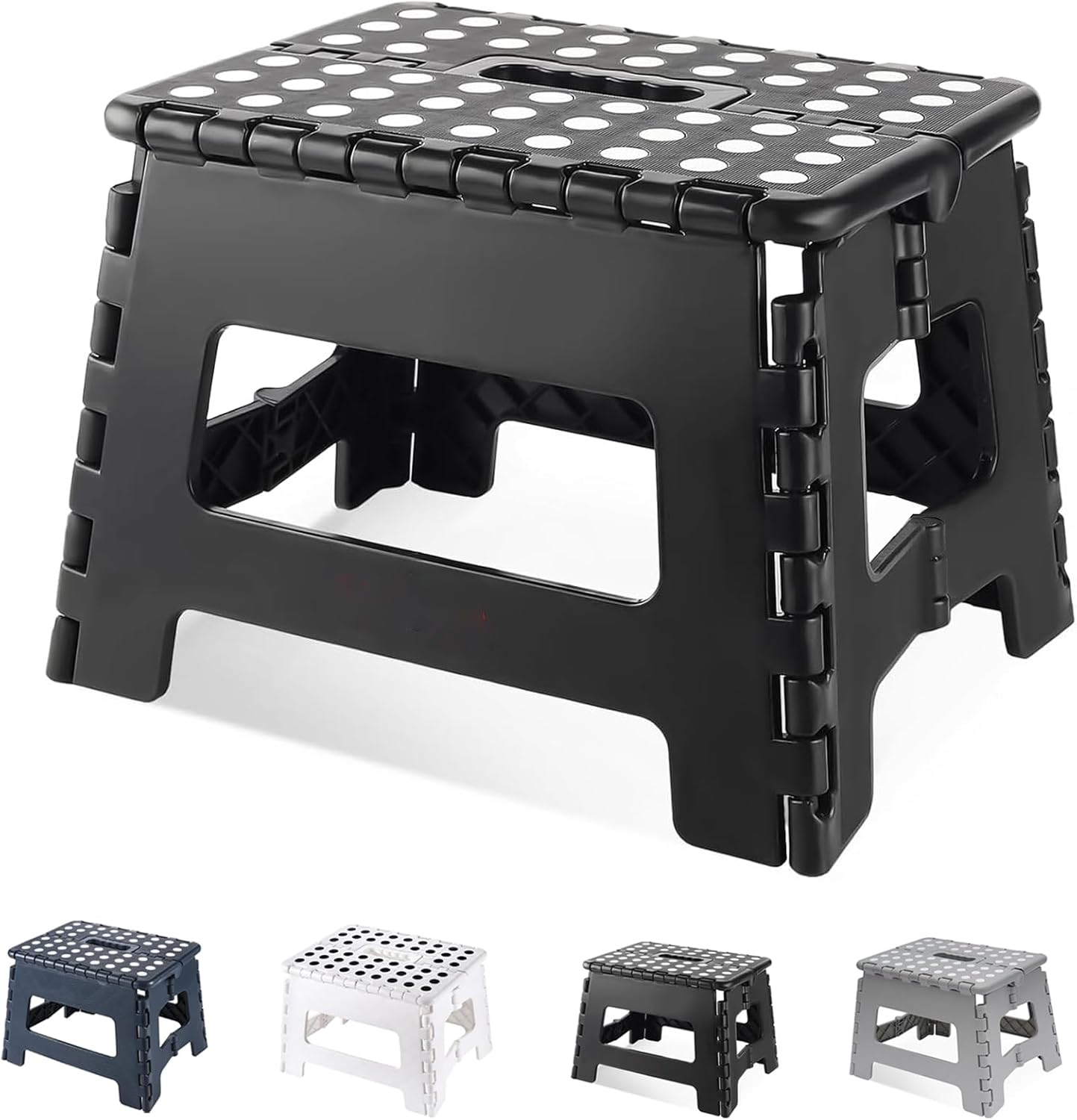 Folding Step Stool, 9 Inch Plastic Foldable Step Stool for Kids Adults - Holds up to 330 Lbs Foot Stool with Non-Slip Surface, Carry Handle for Kitchen Bathroom Bedroom (White)