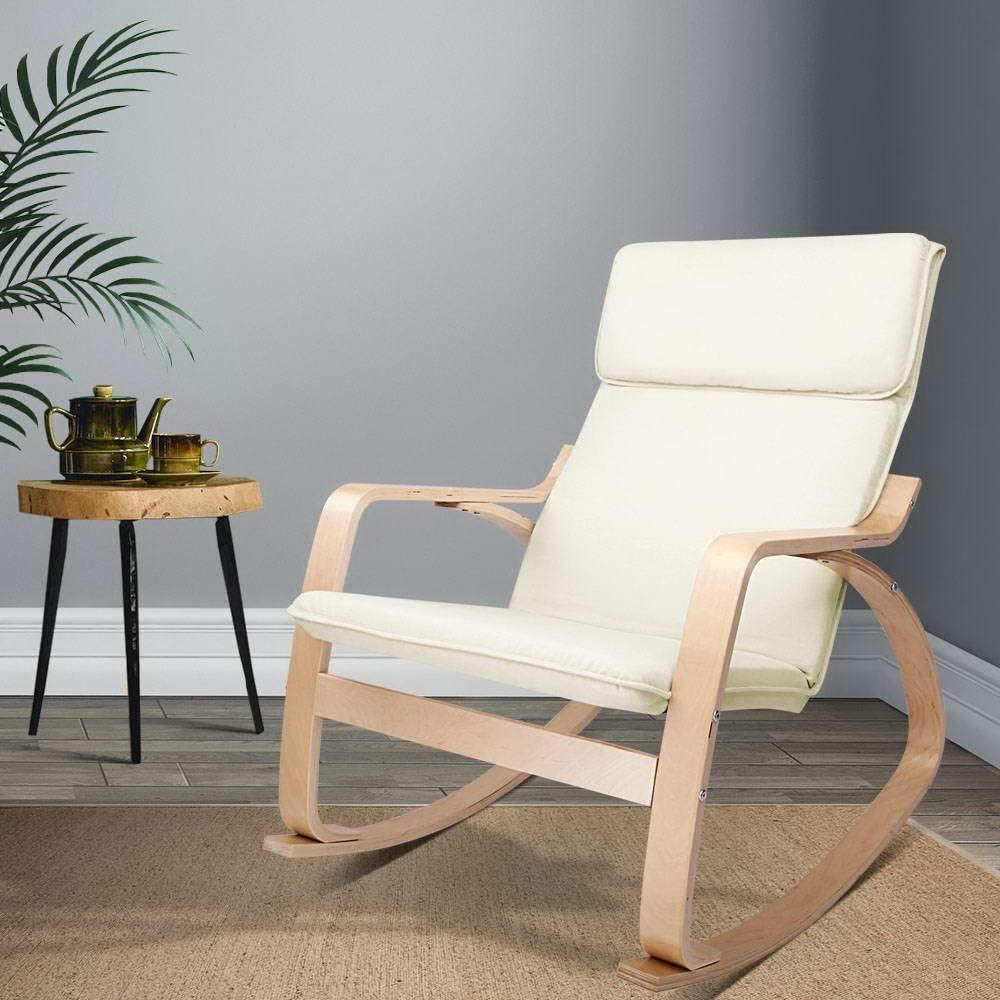 Artiss Rocking Chair Cushion Wooden Armchair Recliner Chairs Lounge Dining Nursing Seat Reading Seating Chaise Lounges Home Living Room Bedroom Furniture, Beige Fabric, with Removable Cover image number 1
