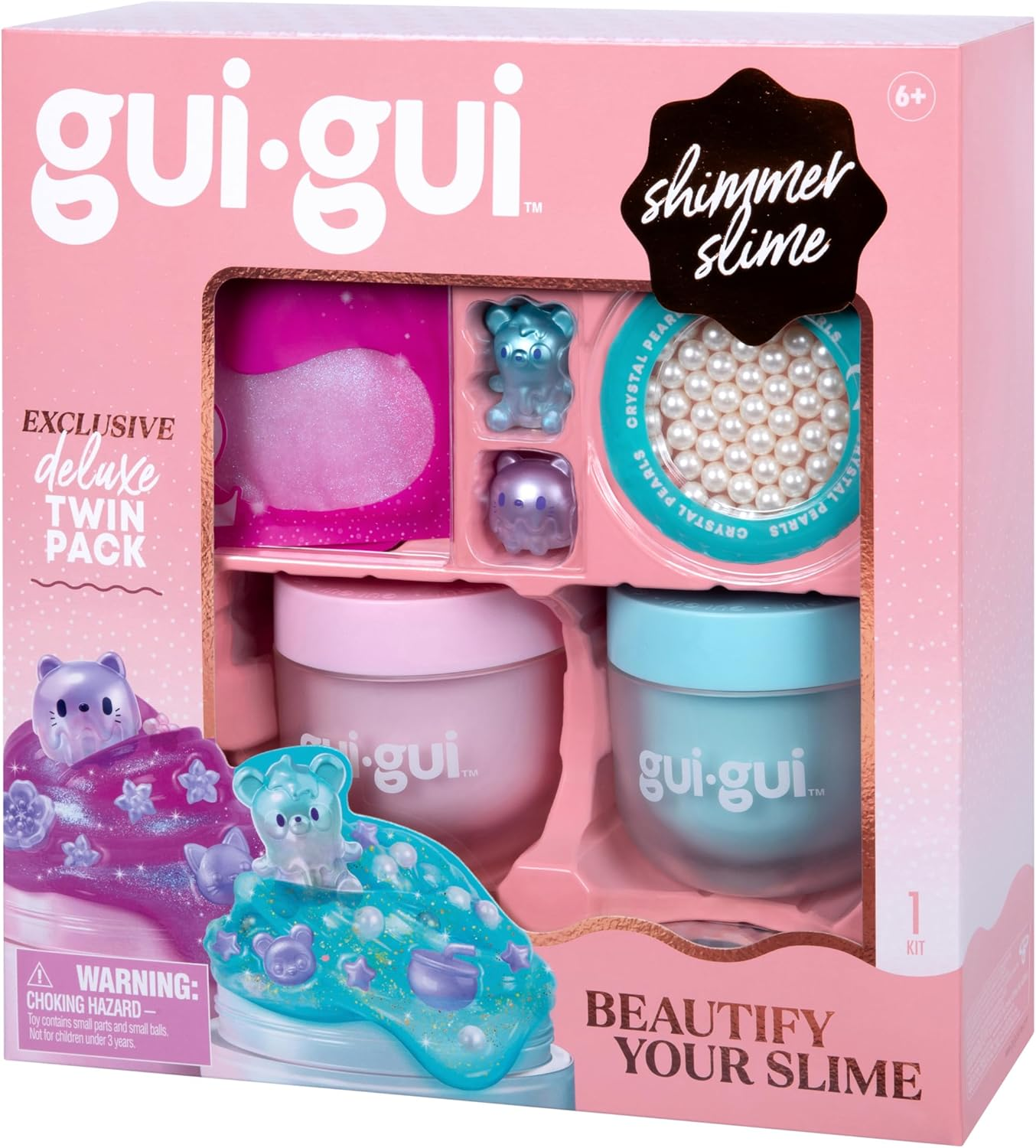 Gui Gui Shimmer Deluxe Duo Pack, with 2 Iridescent Slimes, Pearl Bead Booster and 2 Glow-Up and Finishing-Touch Sachets, Level up Your Slimes with a Major Glow-Up image number 4