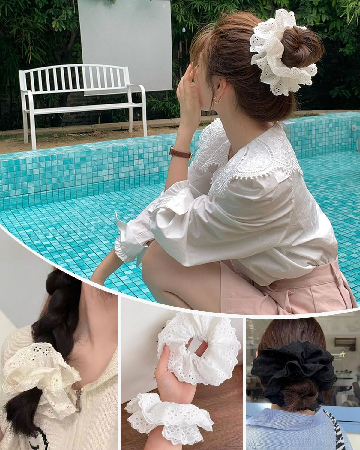 FUGLUS 2 X Elastic and Soft Hair Bobbles for Women, Large Elastic Hair Bands, Lace Suitable for Women, Thick and Long Hair, Large Curly Hair image number 3