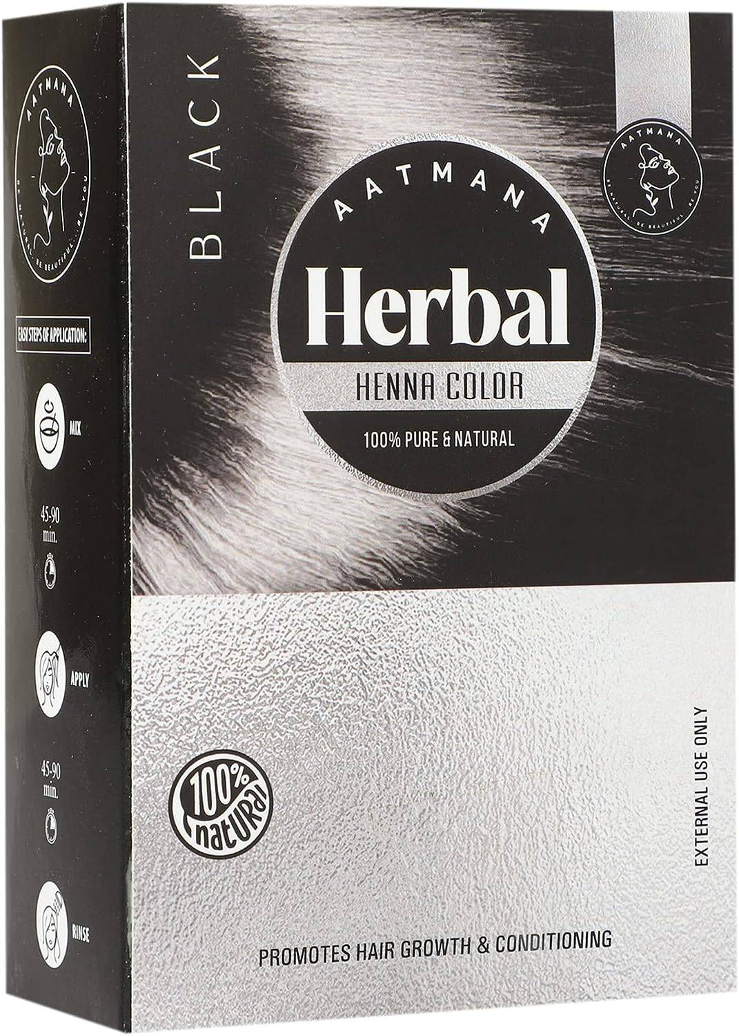 AATMANA Herbal Black Henna Hair Color with Goodness of 9 Herbs | Black Henna Mehndi for Hair, Make Hair Soft & Shiner Natural Hair Color for Men & Women 100G