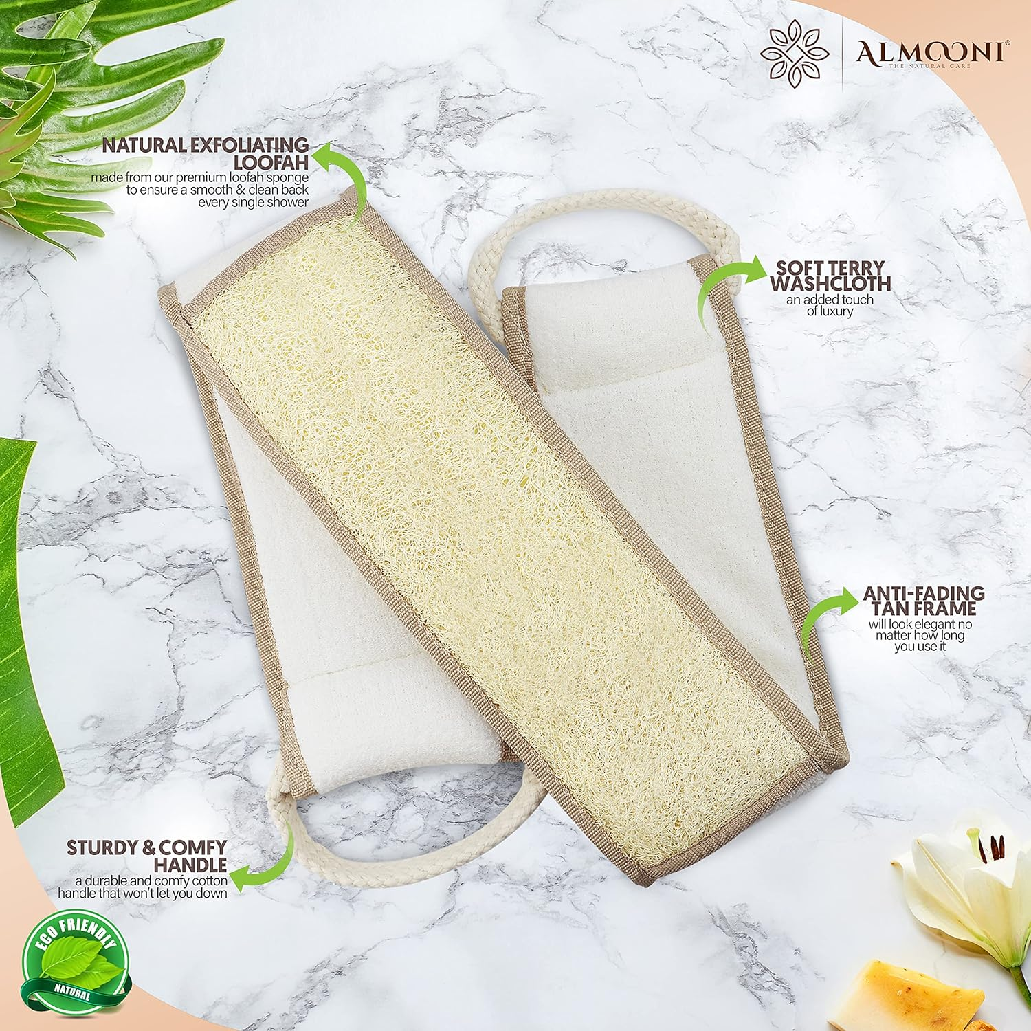 Almooni Natural Egyptian Loofah Back Scrubbers for Use in Shower, Exfoliating Natural Loofah Back Scrubber for Shower for Men and Women to Clean Your Back Deeply - 1 Count (1 Pack) image number 2