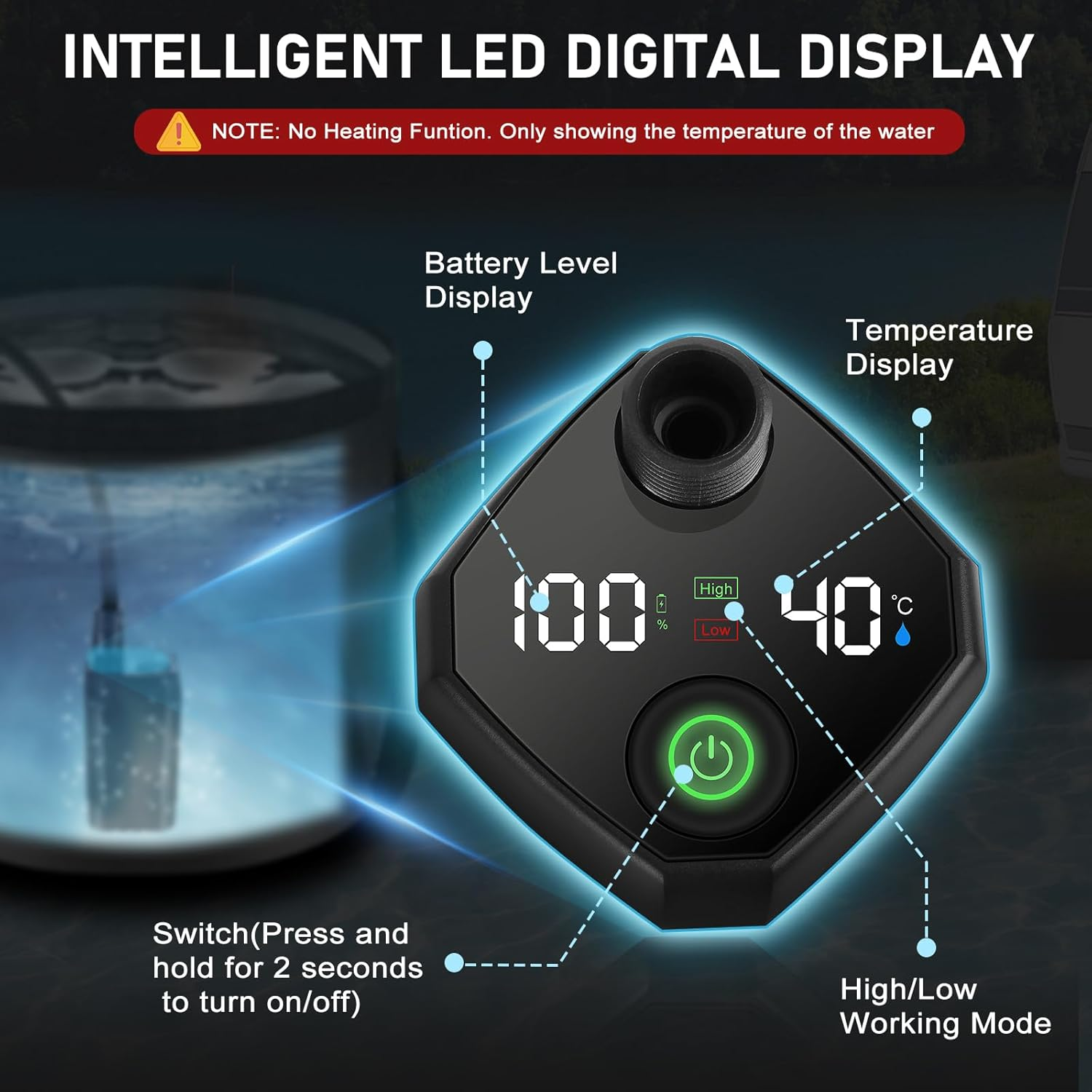 Spopal Portable Shower for Camping, [Long-Lasting] 6000Mah Rechargeable Camping Shower with Intelligent LED Display image number 4