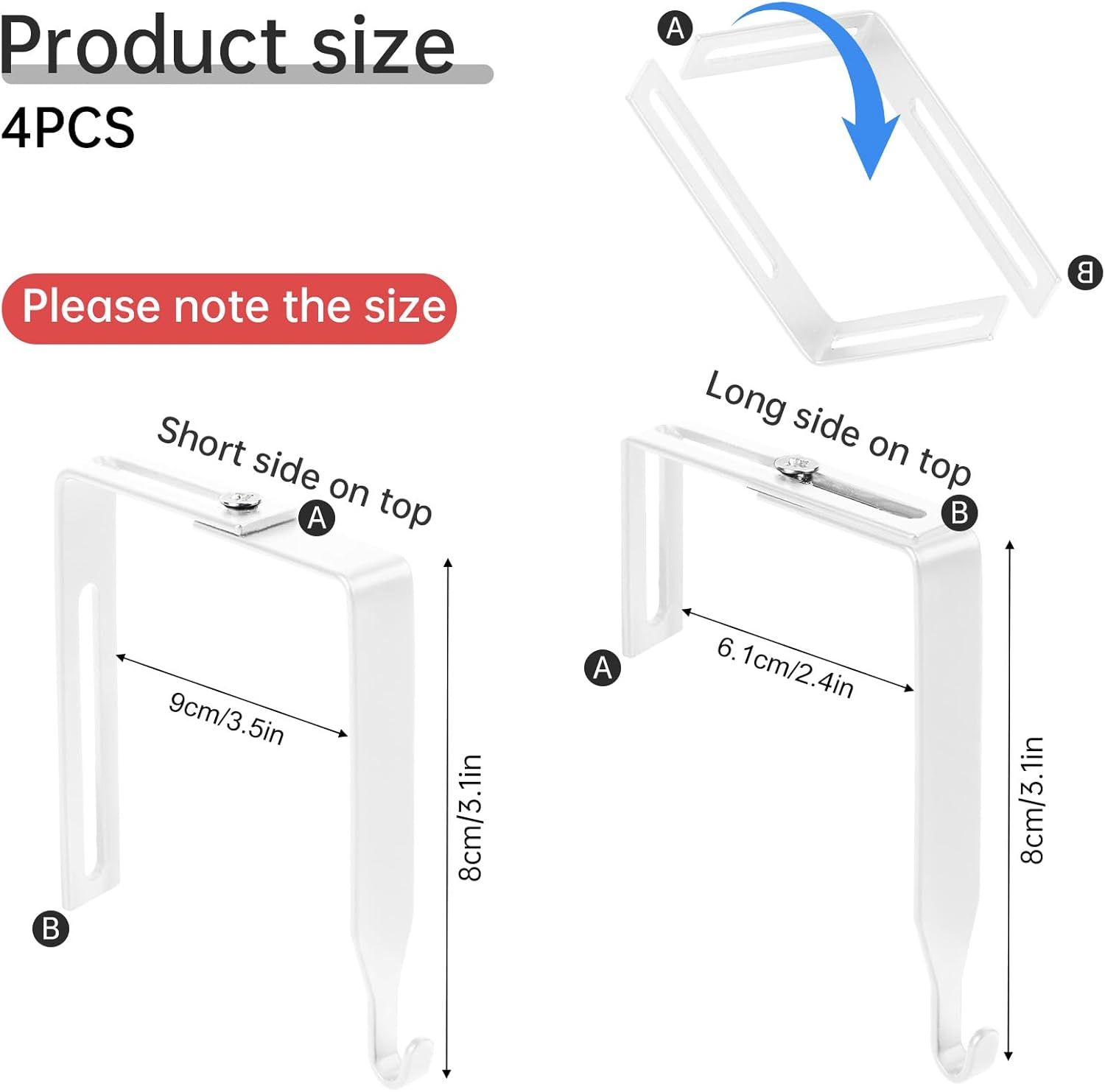 4 Pack Adjustable Cubicle Hooks Metal over the Door Mirror Hooks Cubicle Hangers Universal Door Hangers for Hats, Fit Panels with 1.4" to 3.5" Thickness (White) - Black image number 3