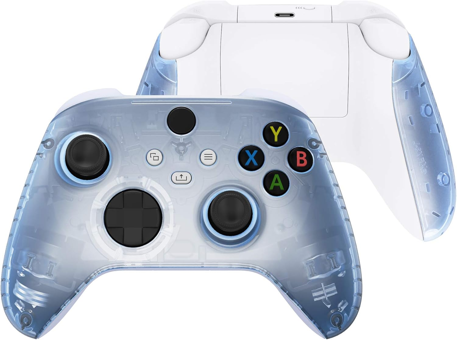Extremerate Glacier Blue Replacement Handles Shell for Xbox Series X Controller, Custom Side Rails Panels Front Housing Shell Faceplate for Xbox Series S Controller - Controller NOT Included - Clear image number 2