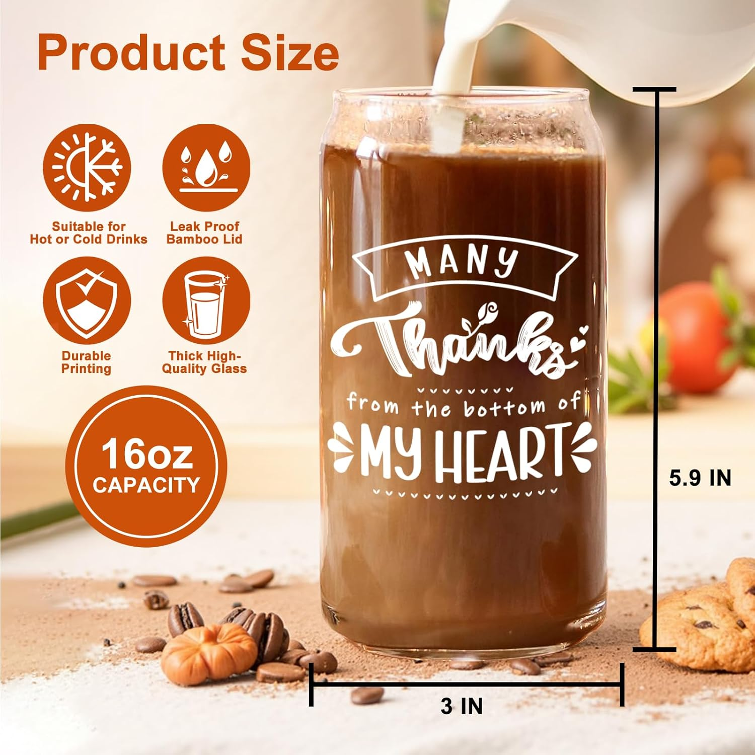 Thank You Gift - Gifts for Women, 16 Oz Iced Coffee Cup, Friend Birthday Gifts, Perfect Thank You Gifts for Teacher, Ideal for Graduation, Great Thank You for Colleagues - 13Th-07 image number 2