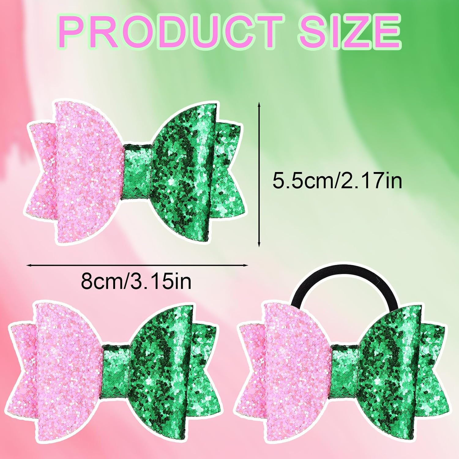 SAVITA 4Pcs Hair Accessories, Include 2Pcs Pink Glitter Bow Hair Ties and 2Pcs Glitter Bow Barrettes Halloween Outfit Accessories Fans Bowknot Gifts for Female Women Girls image number 5