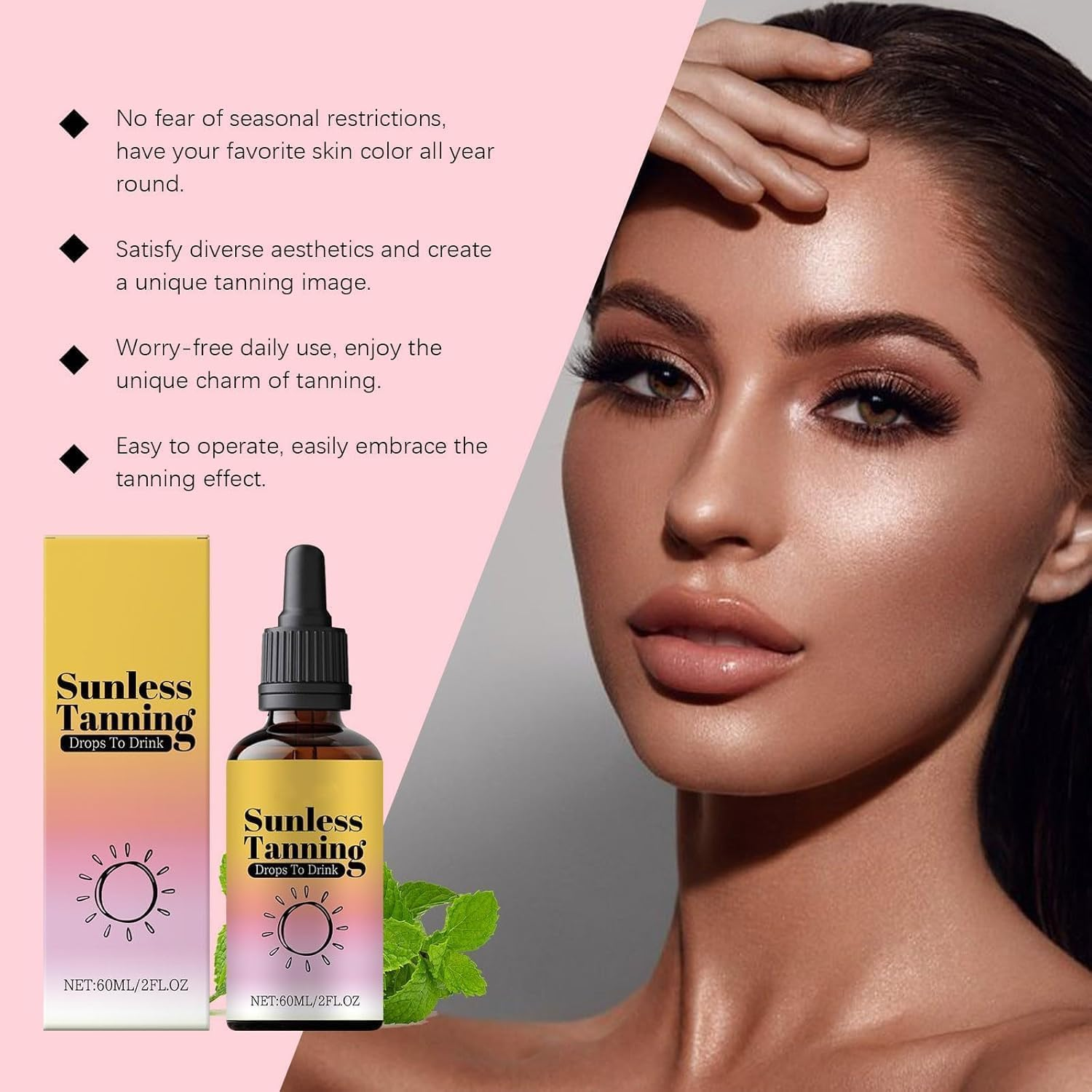 60Ml Oral Tanning Drops, Sunless Tanning Drops to Drink, Nourishing and Moisturizing Bronzing Tanner (1PCS) - 3Pcs image number 2