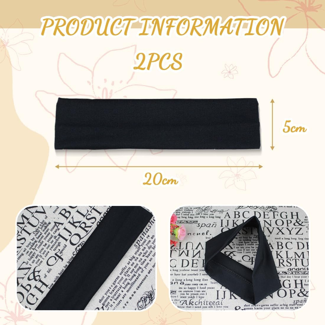 XYTAHDM Pack of 2 Headbands, Black Hair Band, Elastic Headband, Non-Slip Headbands for Women, for Running, Cycling, Yoga, Fitness image number 2