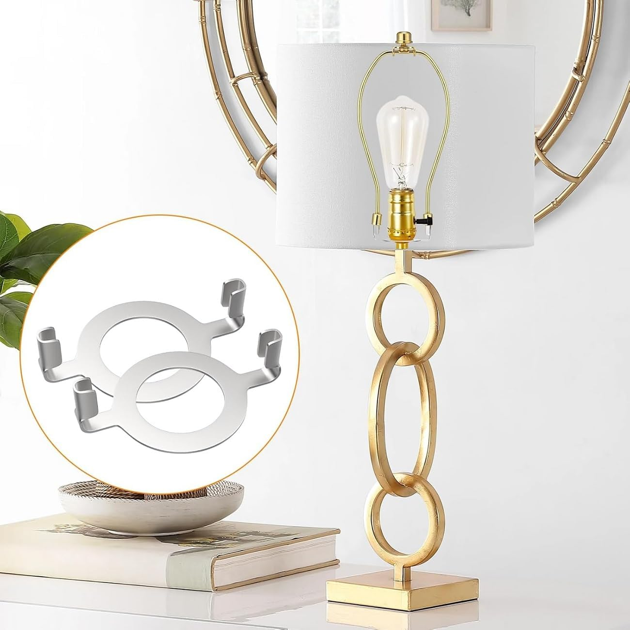 WADY 4PCS Black Metal Lamp Harp Holder Adapters (1.65") - Non-Slip E27 Threaded Base Compatible Lampshade Saddle Adapter, Harp Holder for Secure Shade Installation (Silver) image number 3