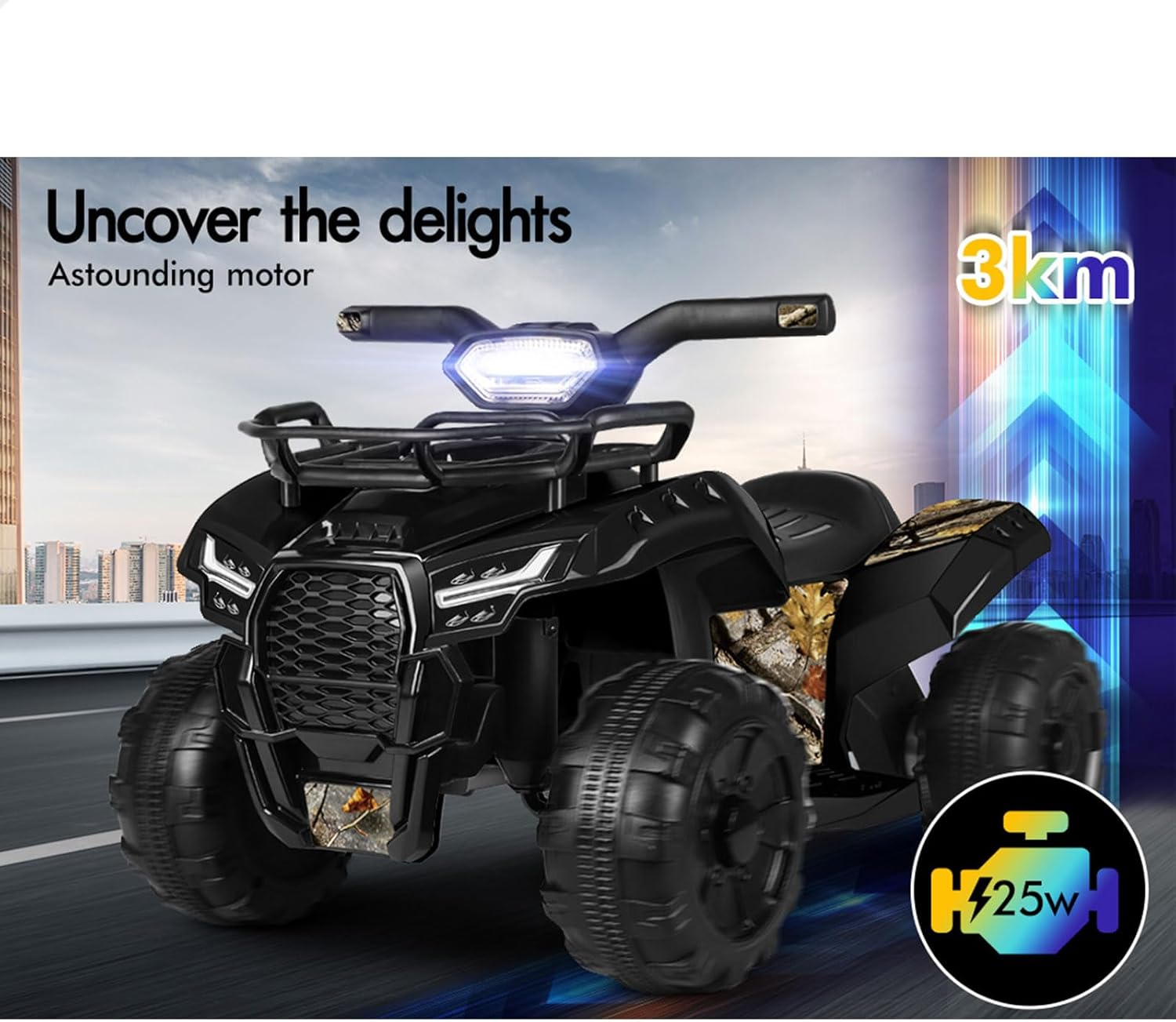 ALFORDSON Kids Ride on Car ATV 6V Motor, Quad Bike Car Eletric with Music Player, LED Lights, Ride-On Car Design All Terrain Vehicle SUV Toy, Black - Green image number 6