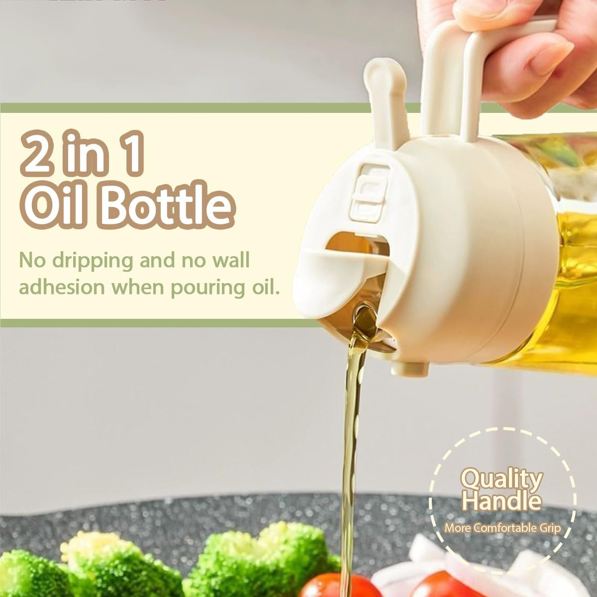 Blissify 2 Pack Oil Spray Bottle Dark Glass, 2 in 1 Olive Oil Dispenser and Oil Sprayer for Cooking, Light-Blocking Amber Oil Mister with Brush Labels for Kitchen, Salad, Frying, BBQ (White & Brown) image number 2