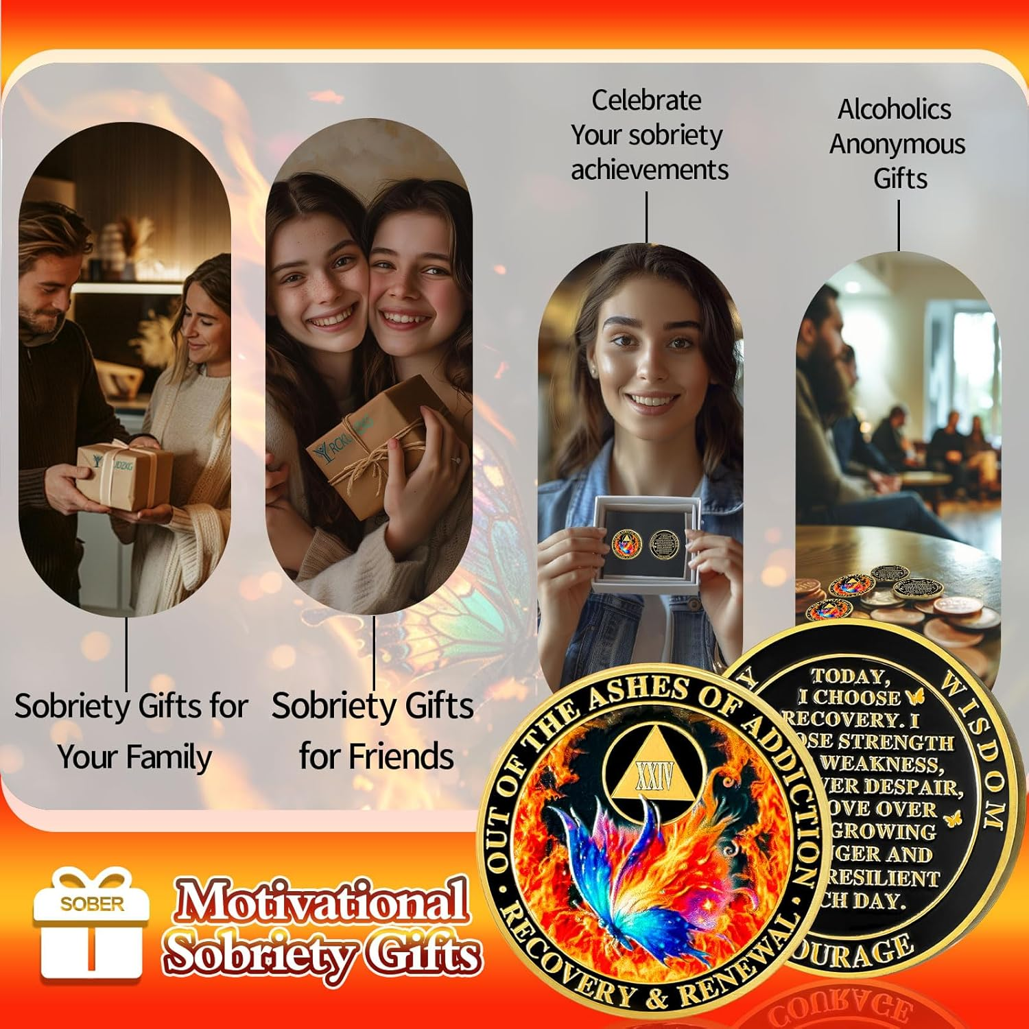 Butterfly in the Fire 24 Year Sobriety Coin, Recovery & Renewal AA Medallion - Celebrating Recovery Anniversary Tokens, Alcohol Free Sobriety Gifts for Women Men - 11 Year Sober image number 6