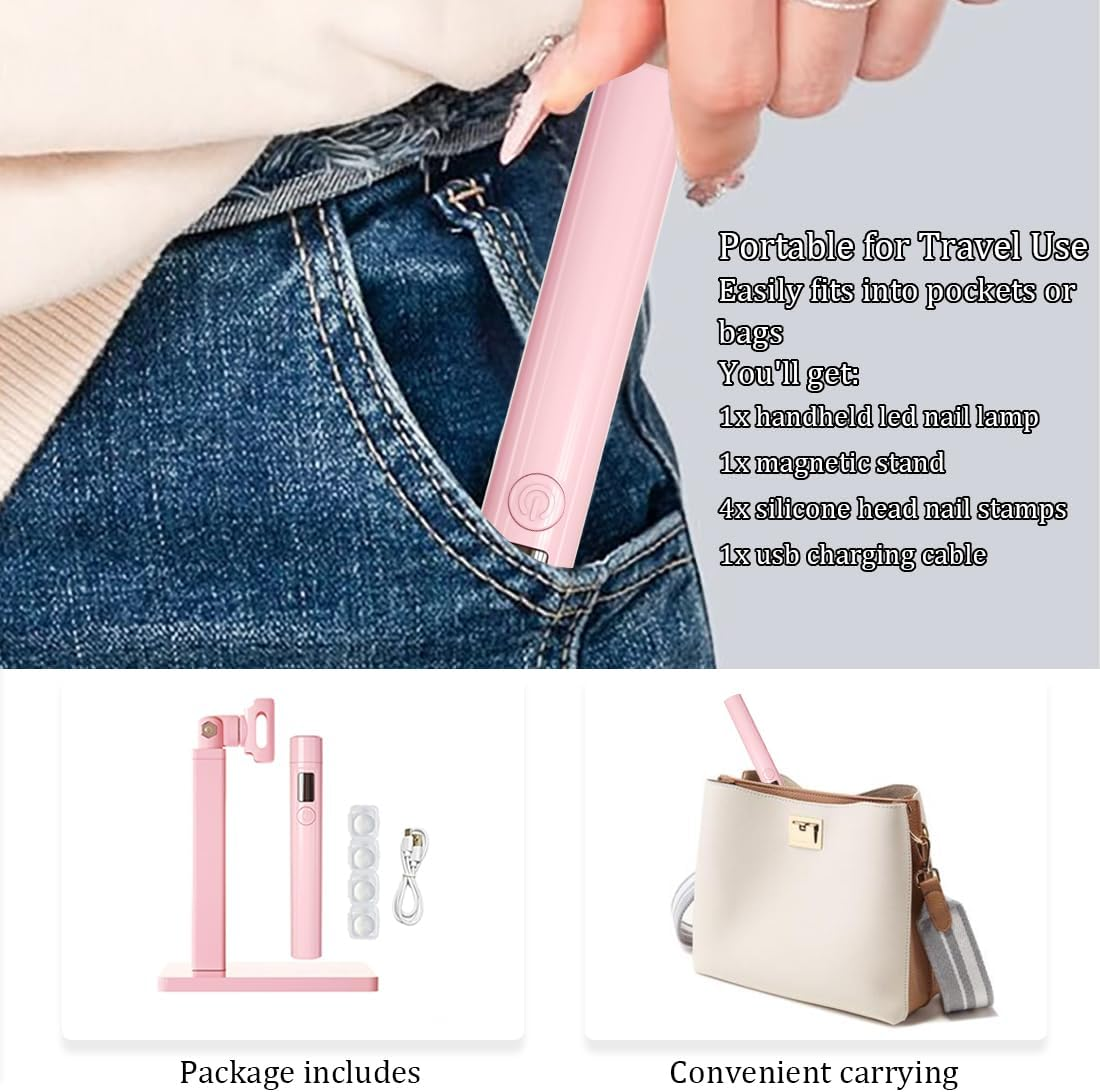 Handheld UV Light for Nails,Rechargeable Portable UV Nail Lamp,Mini Nail Dryer LED Light with 2-Timer Modes and Magnetic Stand,Fast Curing, Suitable for Home DIY Manicure - White image number 5