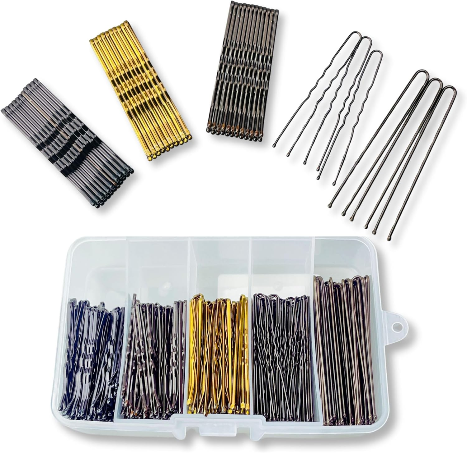 Parvaneh Bobby Pins&Hair Pins with Box,500Pcs,U Shaped Hair Pins Set for Women,300 Bob Pins&200 U Pins,Hair Accessories Set for Hair Stylist,Blonde,Black,Brown Hair Grips,Assorted Sizes image number 4