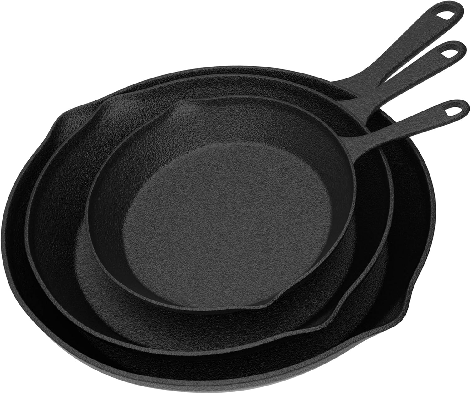 Frying Pans - Set of 3 Pre-Seasoned Cast Iron Skillets with 10-Inch, 8-Inch, and 6-Inch Sizes - Nonstick Camping Cookware by Home-Complete (Black) image number 2