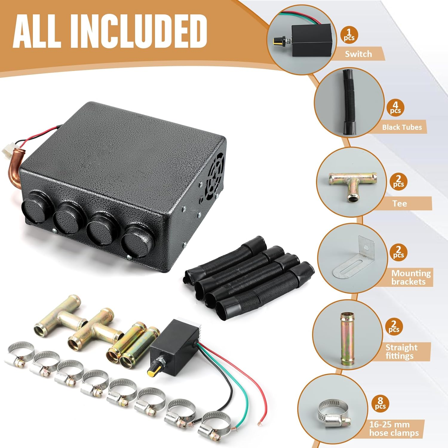Therwen 12V Universal Car Auxiliary Heater Underdash Compact Heater Kit Winter Automotive Air Conditioner for SUV Utv Camper Defrosting & Heating(4 Ports) image number 4