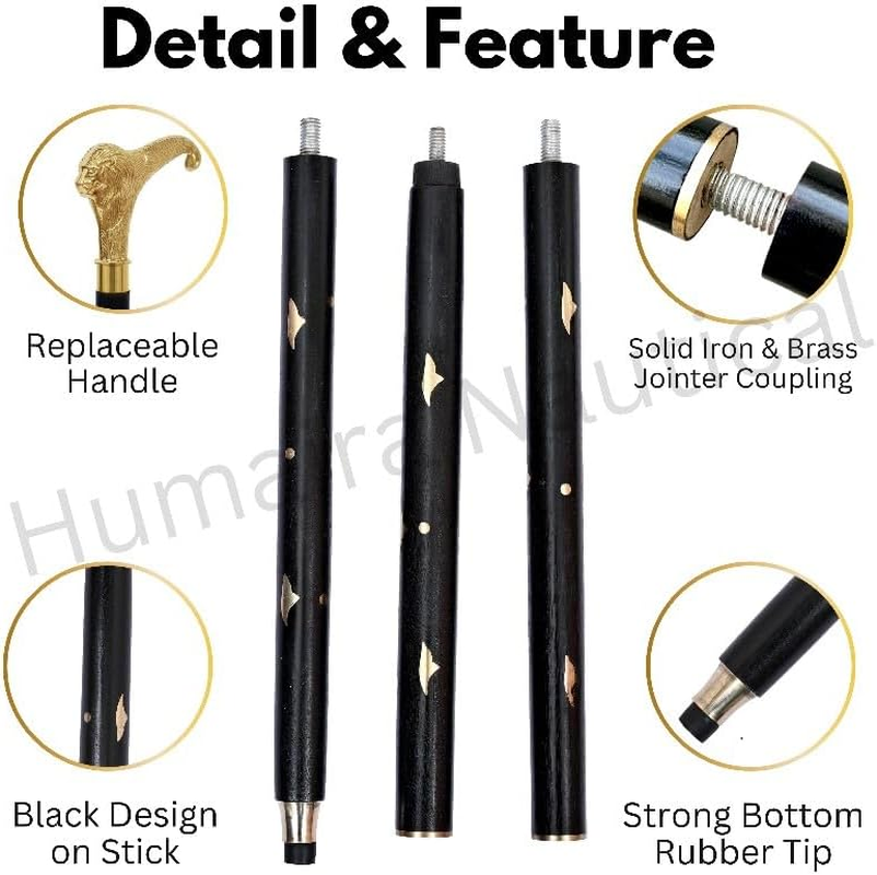 Humaira Nautical Solid Brass Lion Head Handle Wooden Walking Stick Cane Vintage Designer Handmade image number 4