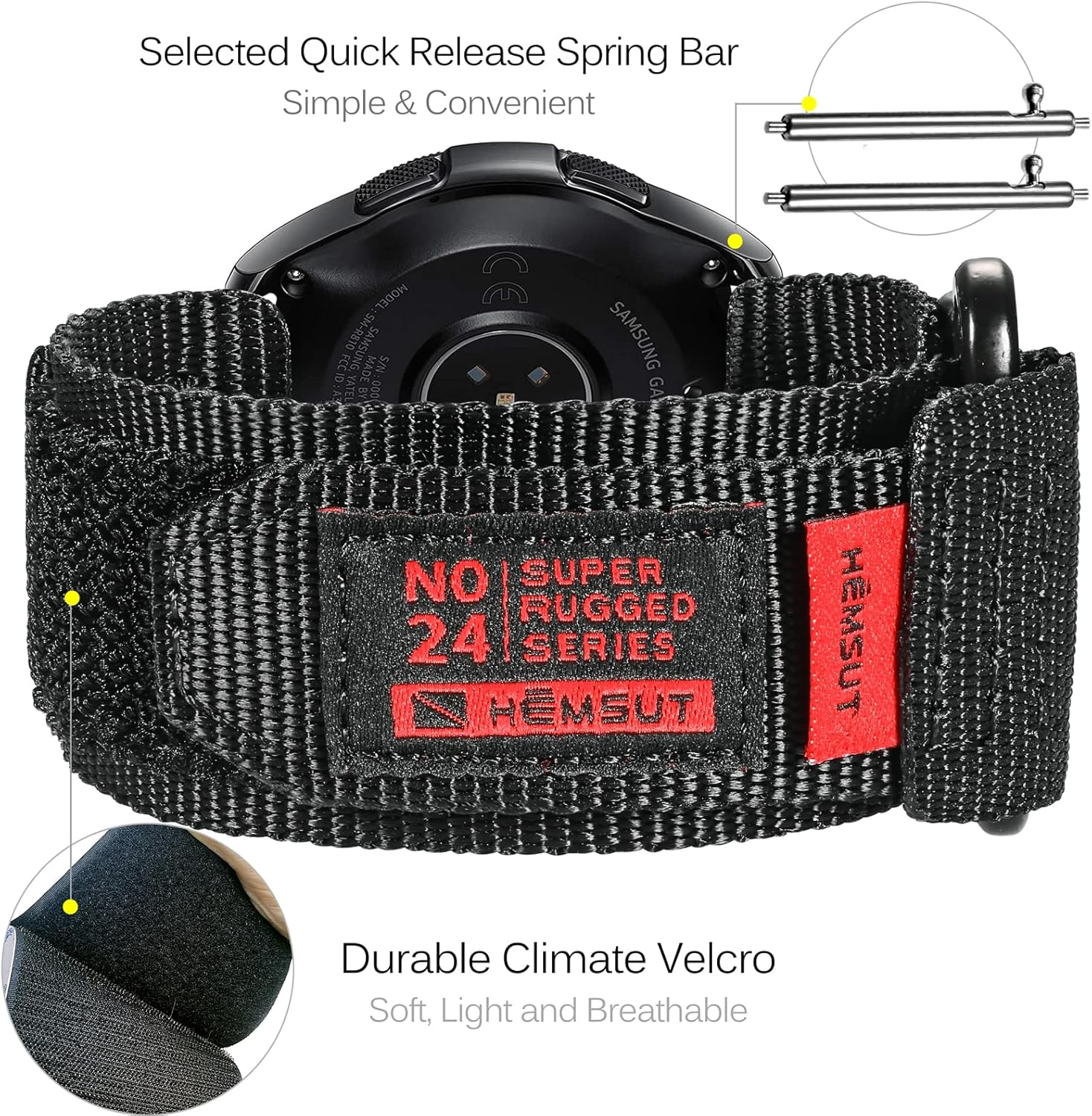 HEMSUT Wide Nylon Hook & Loop Watch Band with Metal Buckle, Quick Release 20Mm/22Mm for Outdoor Sports Smartwatches image number 4