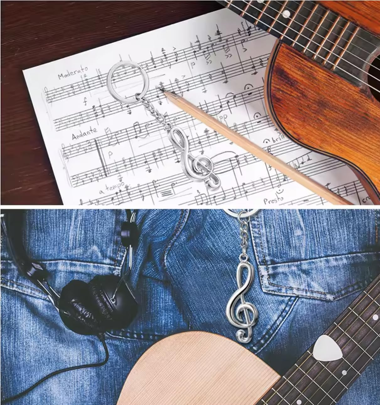 3-Pack Silver Music Note Charm Pendant Keychain Key Ring for Music Lovers