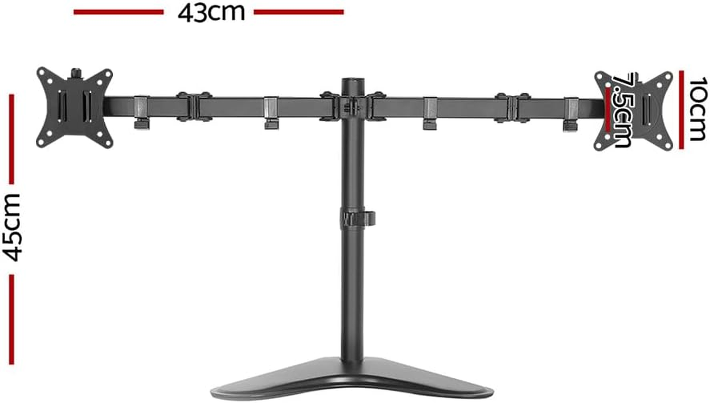 Artiss 32'' Dual Monitor Arm Stand, Heavy Duty Computer Monitors Riser Mount TV Freestanding Mounts Bracket Holder Clamp Home Office Desk Accessories, Adjustable 360&deg; Swivel with Plate Black