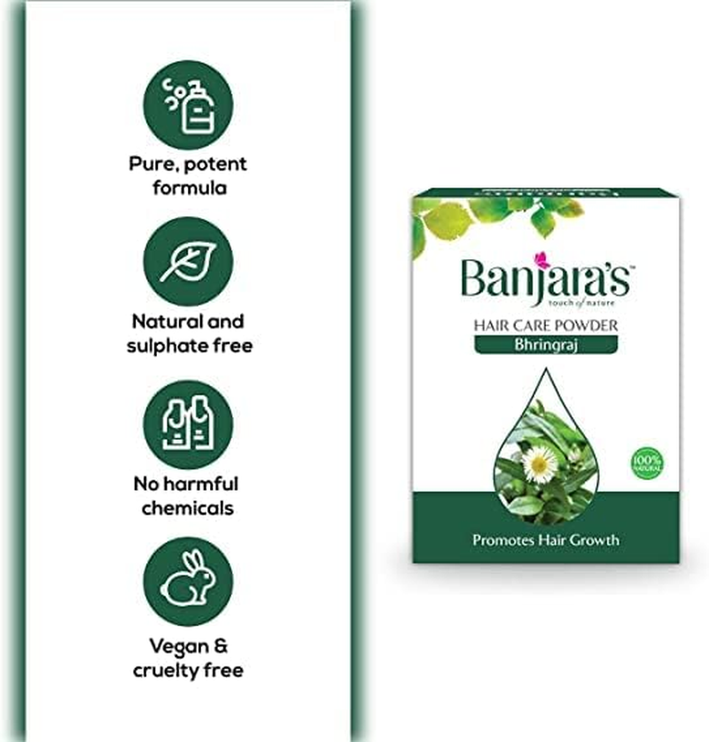 Banjara'S Bhringraj Powder for Hair, 300 G | Hair Mask for Hair Spa & Growth | No Harmful Chemicals, No Preservatives, No Pesticides(300G (3N X 100G)) image number 3