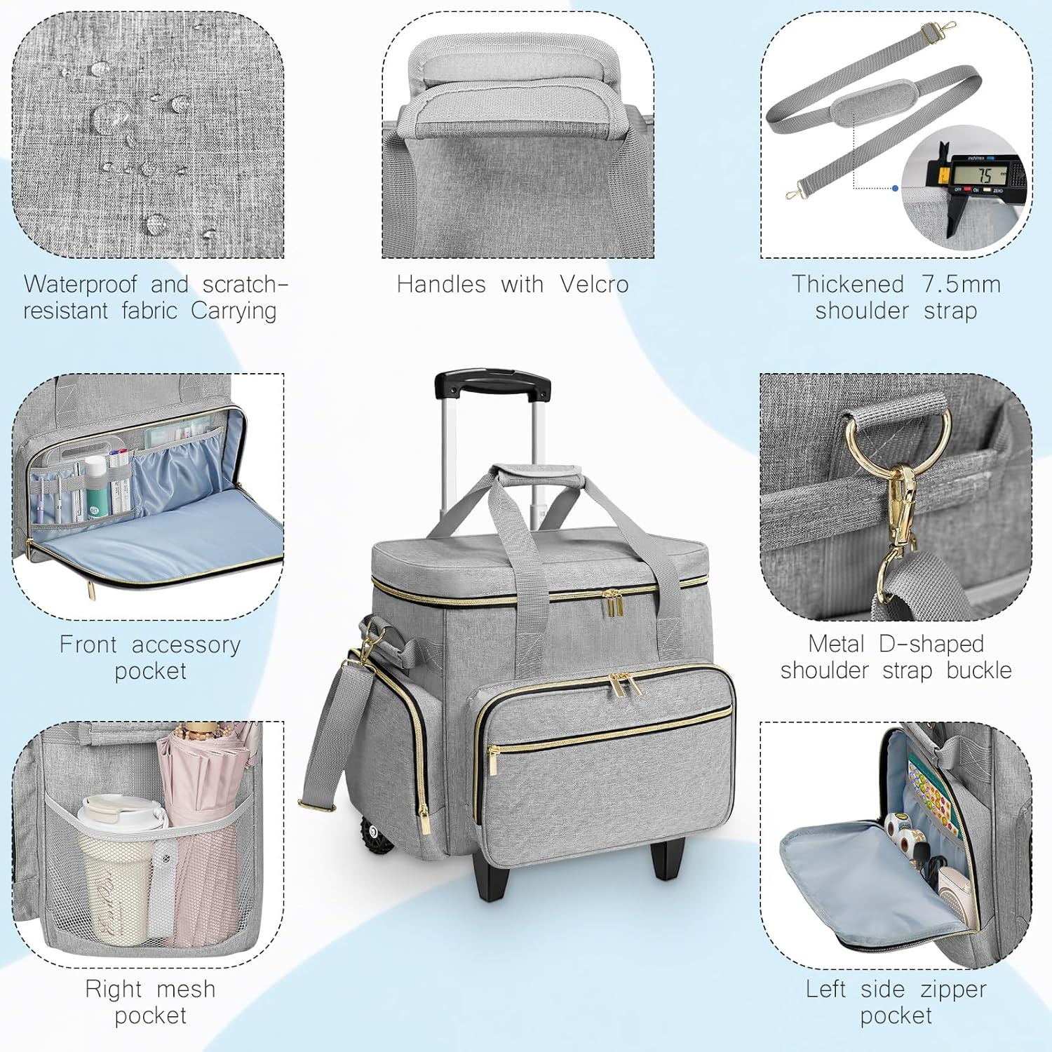 LIWSHWZ Rolling Teacher Tote Bag, Wheeled Teacher Bag with Accordion File Organizer for up to 15.6" Laptop,Thickened Trailer Leg Detachable Trolley for Teaching&Office Supplies Storage（17.3&times;9.8&times;13.4"） image number 5