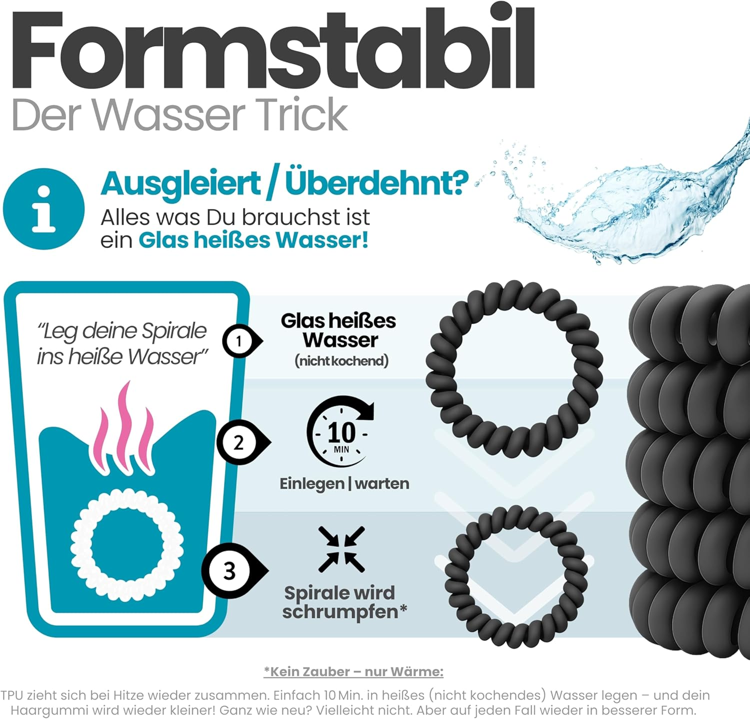 Specora - Spiral Hair Scrunchies Pack of 10-5 Cm TPU Matte Black image number 1