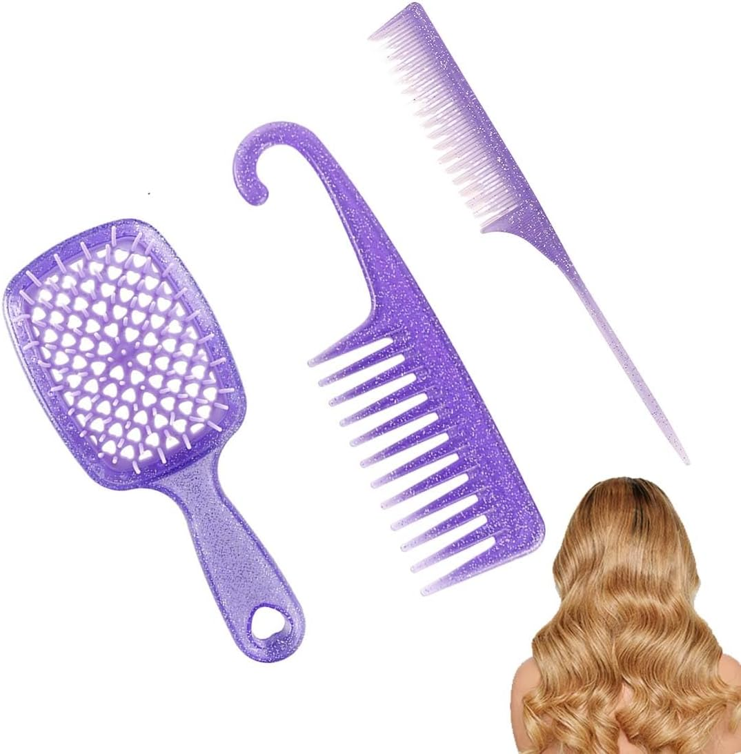 SULIUDAJI Set of 3 Curling Comb, Hair Styling Comb, Massage Comb, Wide Tooth Comb, Hair Comb Made of Carbon Fibre, Anti-Static, Heat Resistant Wide Tooth Comb, with Hook Handle, for Curls and Long image number 5