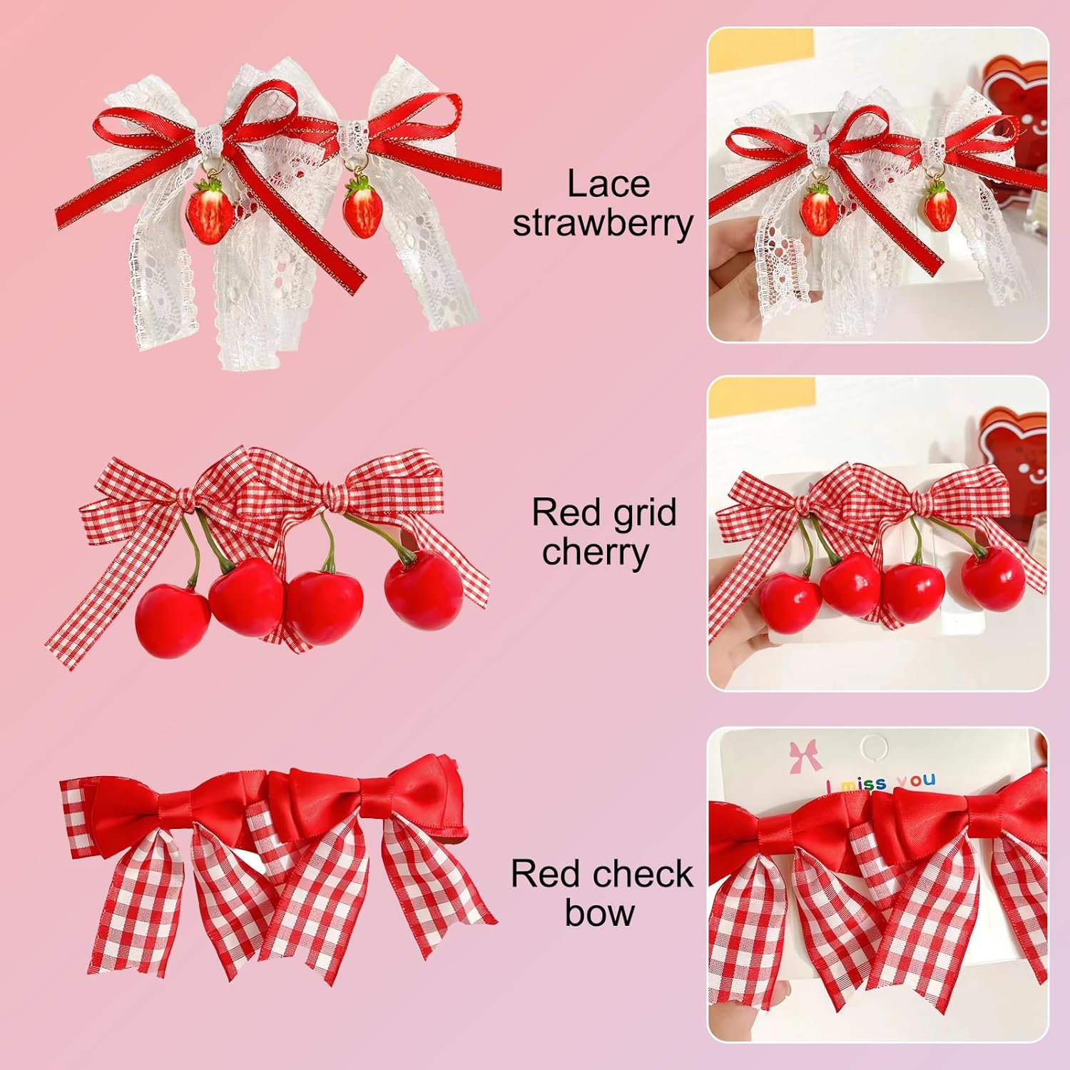 RTRTGS Pack of 6 Cherry Bow Hair Clips Red Hair Accessories for Women, Red Bow Hair, Cherry, Velvet Alligator Cherry Hair Clips for Ponytail, Winter Christmas Decoration image number 4