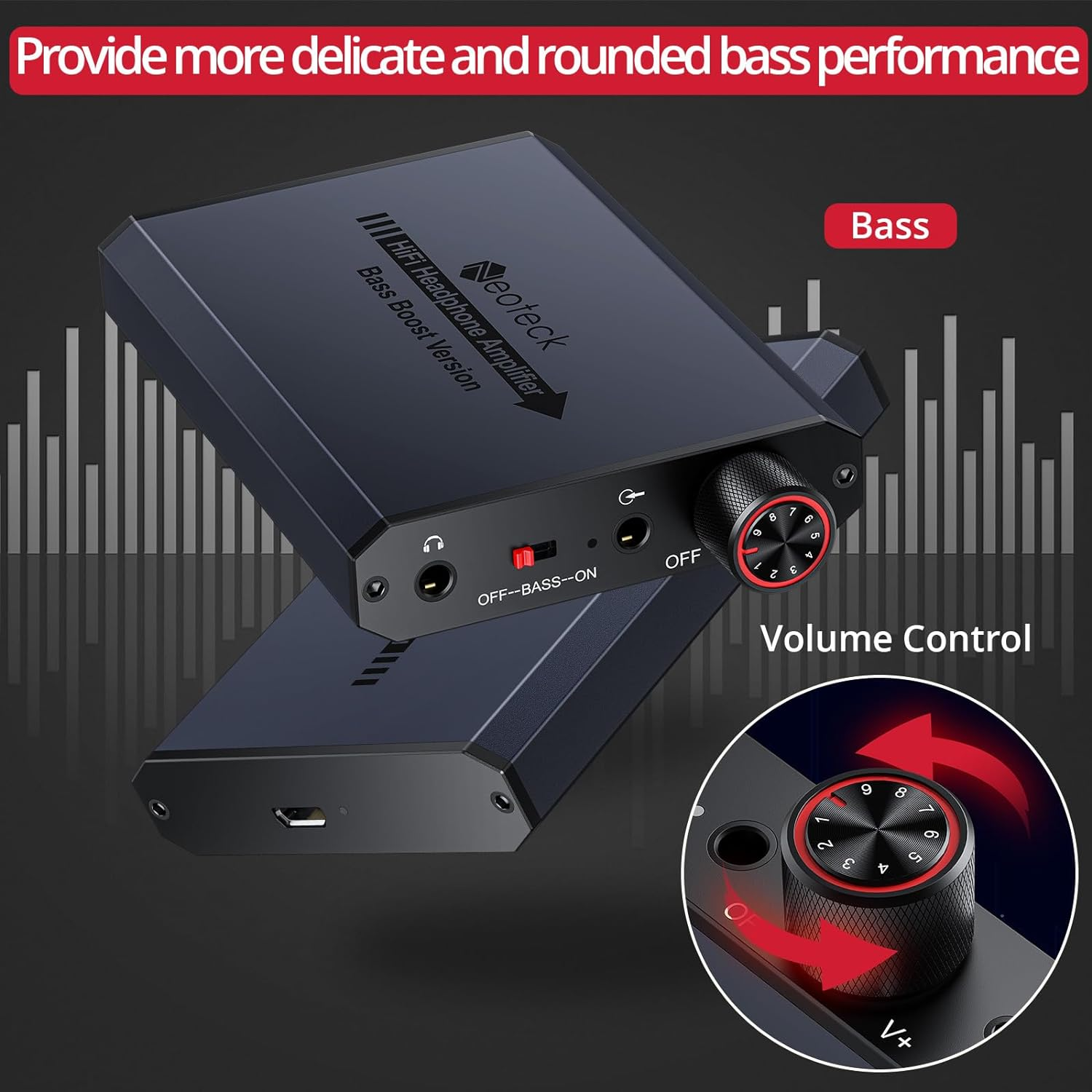 Neoteck Headphone Amplifier 3.5Mm with Bass Amplifier Portable Amplifier 16-300 Ohm Audio Headphone Amplifier for Phones, MP3, MP4 Computers, PS4, PS5 Controller image number 1