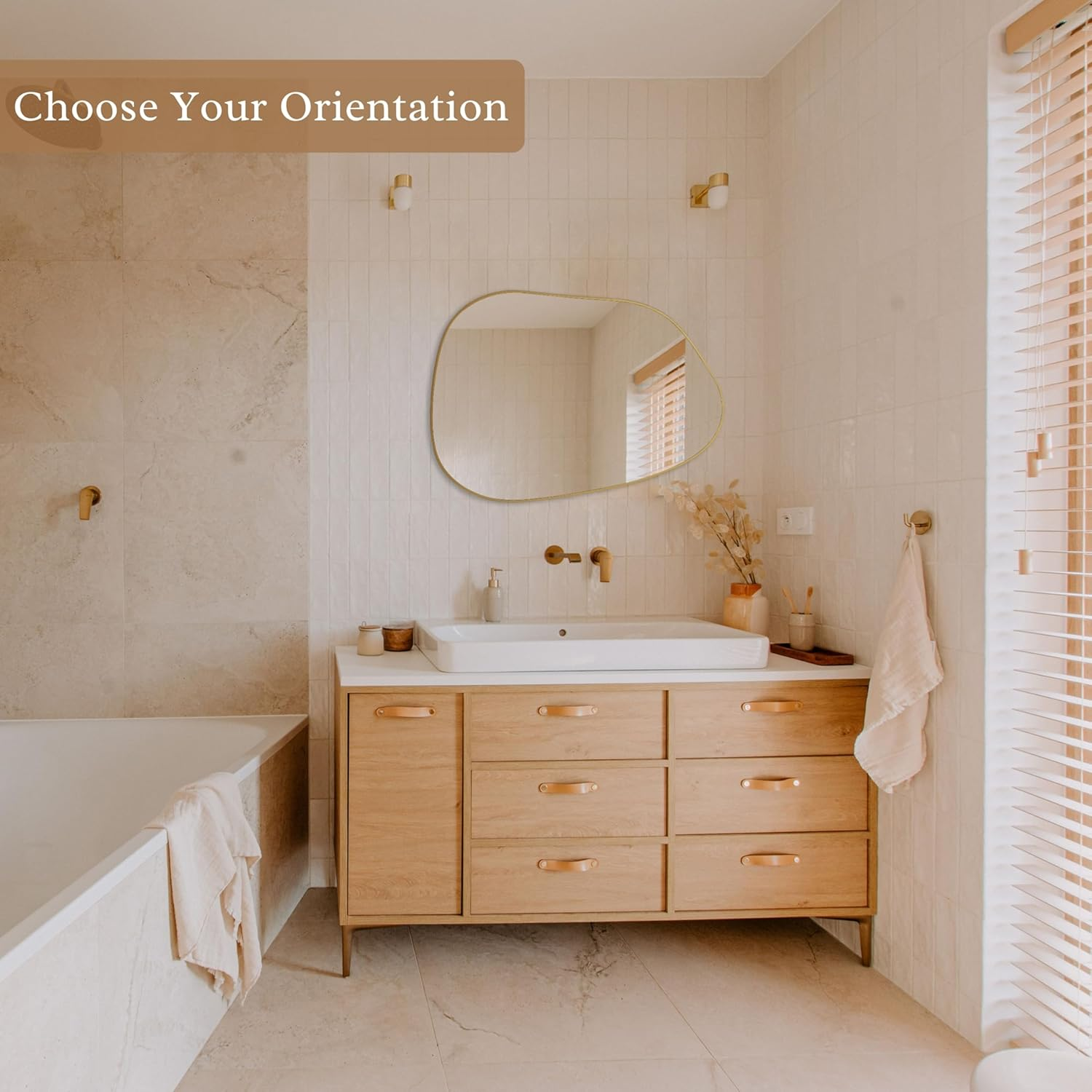 PERFNIQUE Irregular Wall Mirror Asymmetrical Mirror, 27''X19'' Gold Mirror for Bathroom Bedroom Living Room Entryway, Decorative Modern Wall Decor, Wall Mounted Mirror (Gold, 27''X19'') image number 4