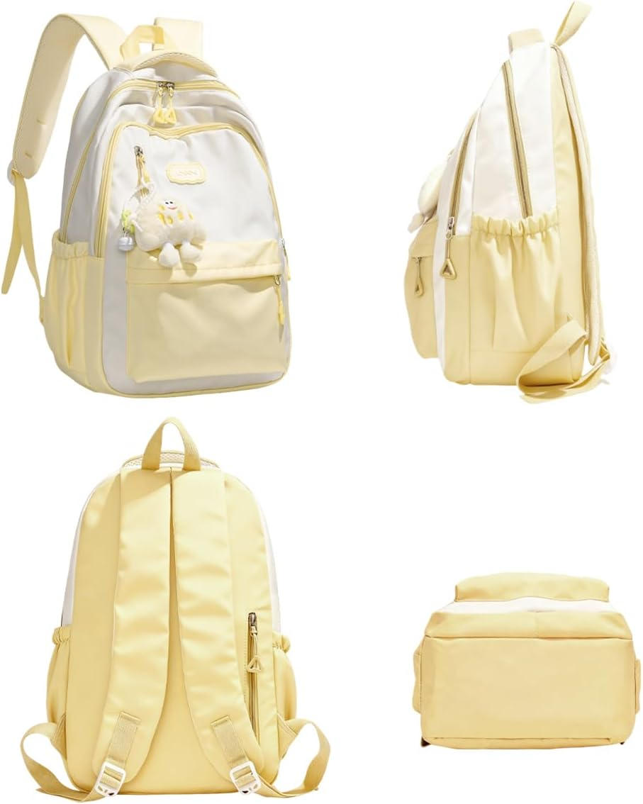 Aesthetic Backpack for Girl Teens Cute Bookbag for Girls with Cheese Pendant Kawaii Preppy Backpack College Daypack image number 1