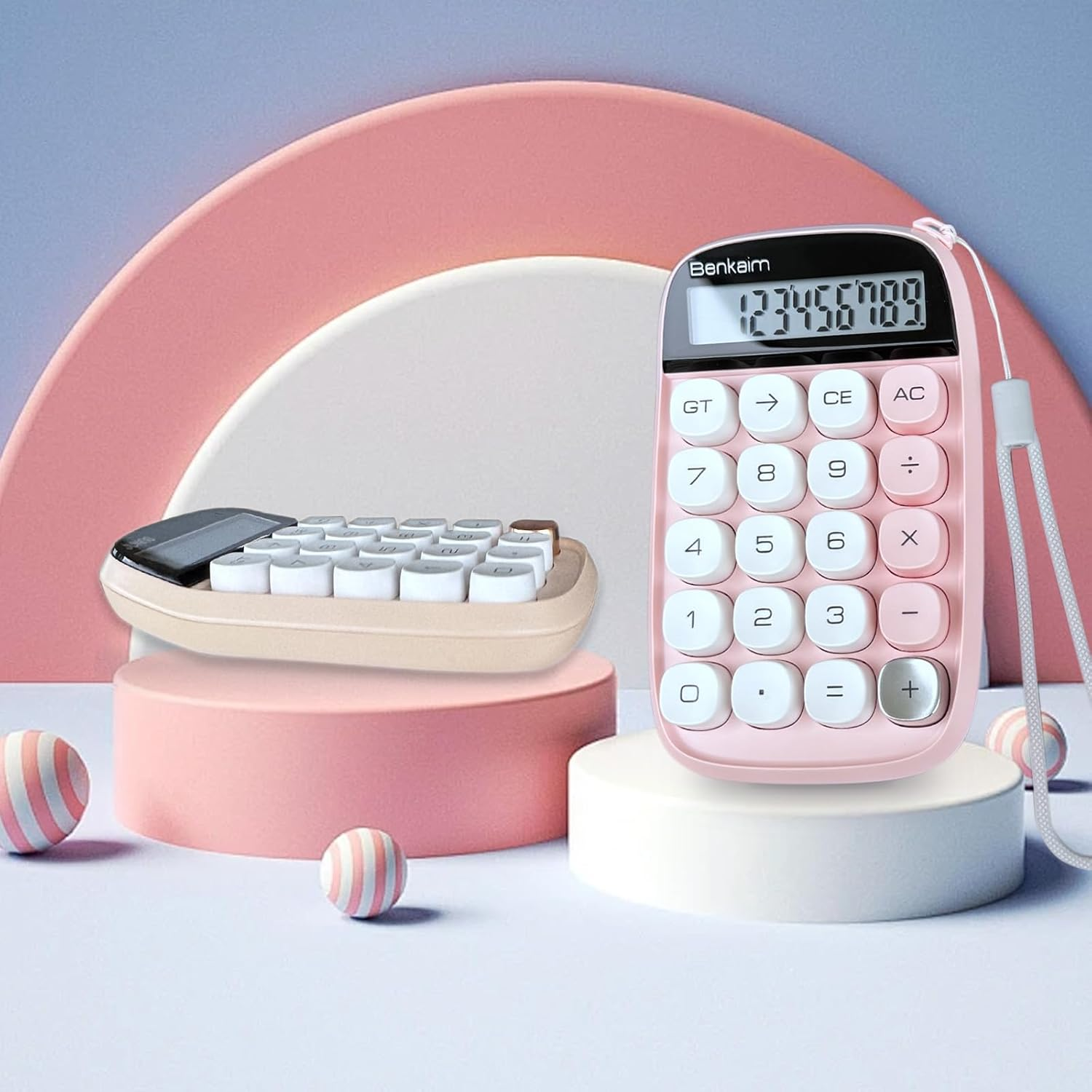 Benkaim Desktop Calculator - Standard 10 Digit LCD Display, Big Buttons - Cute Office Supplies for School, Business (Beige) image number 2