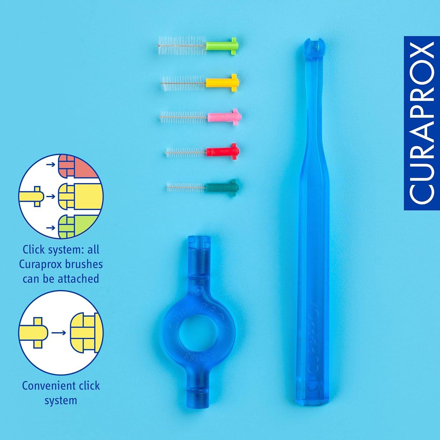 Curaprox Interdental Brushes Prime Start Mixed Set, CPS 06 + CPS 07 + CPS 08 + CPS 09 + CPS 11 + UHS 409 Brush Holder + UHS 470 Brush Holder, Blue image number 1