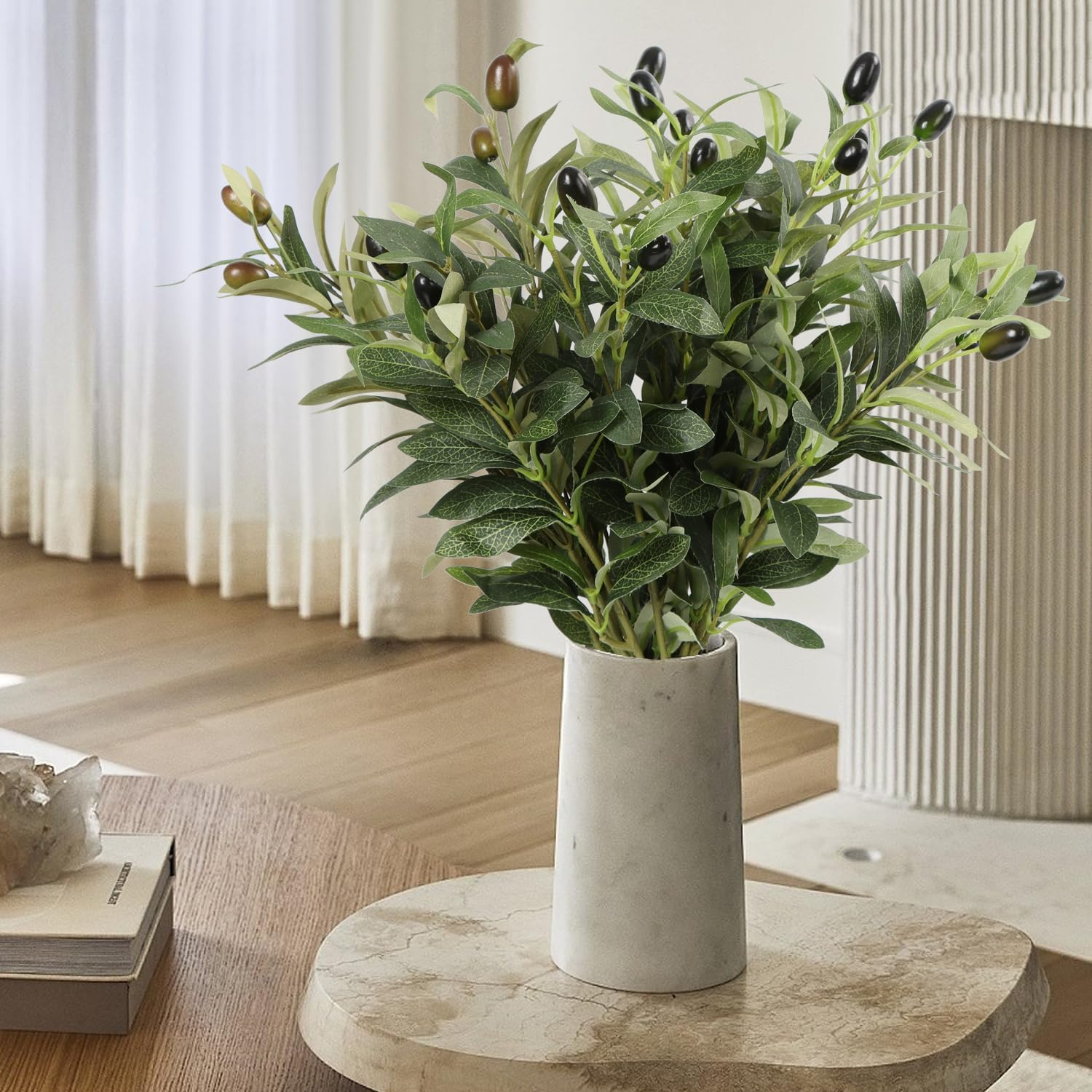 Artigreen 6 Pack Artificial Plants Olive Branches Stems Fake Plants Green Leaves Fruits Branch Leaves for Vase Arrangement Home Wedding Decor Table Centerpieces Festival Decoration(18 Inches) image number 5