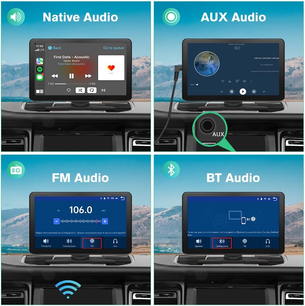 Car Stereo 9 Inch Portable Car Audio Carplay Android Auto Airplay Mirrorlink 4K Dash Cam + 1080P Rear Backup Camera + 64GB Micro SD Card Driving Recorder Parking Assistance image number 1