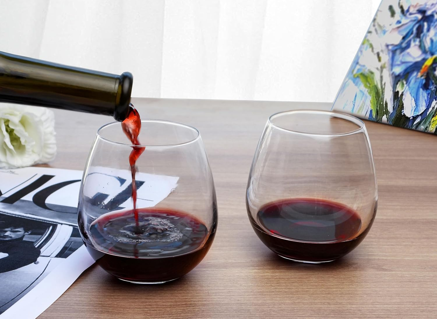 D.M DESIGN&middot;MASTER [6 Pack,15 OZ] - Classic Stemless Wine Glasses, Lead-Free Drinking Glasses, Ideal for Red and White Wine, Cocktail, Juice, Water, Kitchen Glassware, Wedding and Party Gifts.