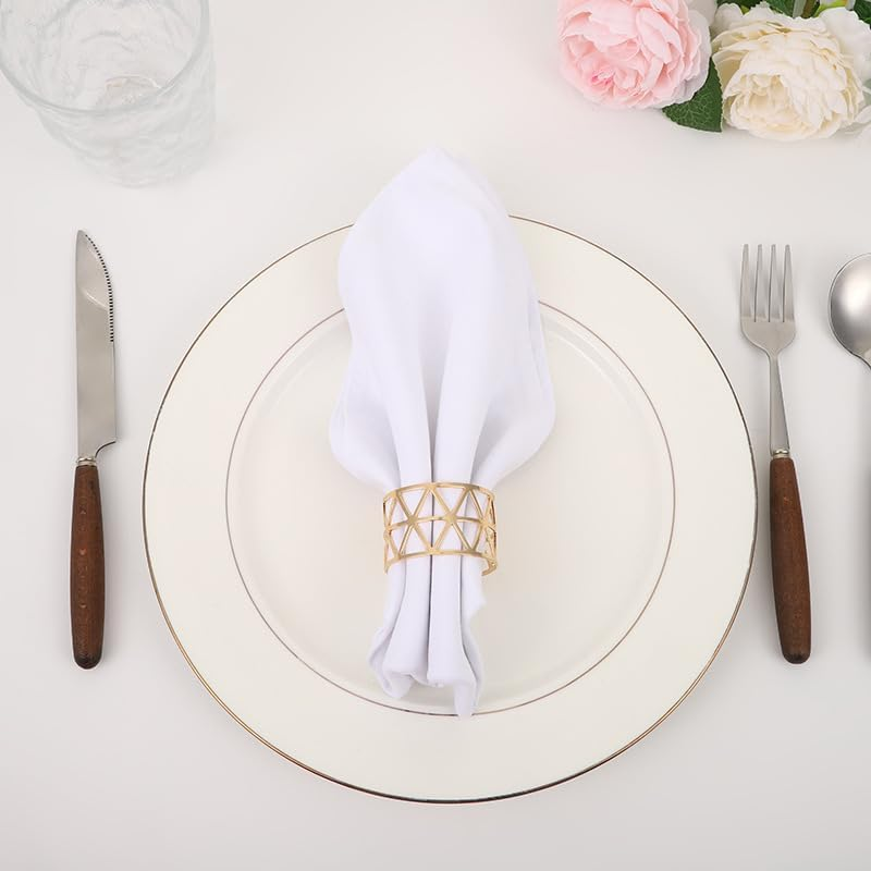 Aoozleny 12PCS Napkin Rings, Metal Hollow Triangle Tableware Table Napkin Ring Napkin Holders for Dining, Anniversary, Christmas, Halloween, Thanksgiving Party of Hotel Banquet Table Setting (Gold) image number 5