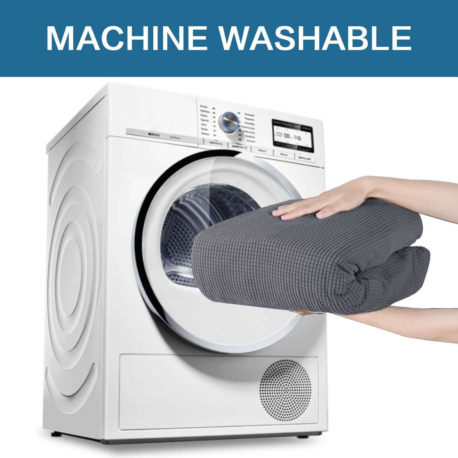 High Stretch Sofa Cover 1 Piece Couch Cover, Lounge Cover for 3 Cushion Couch, Sofa Slipcover for Living Room, Sofa Cover Stretch, Jacquard Sofa Slipcover 3 Cushion (Sofa: Grey) image number 5