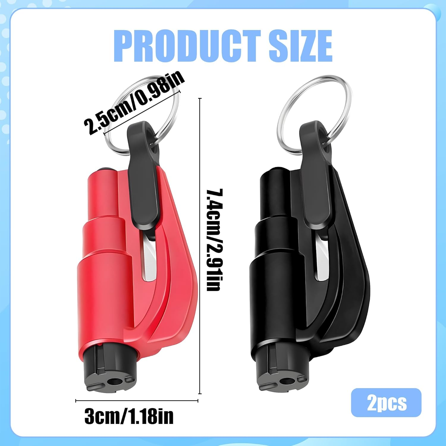 2-In-1 Emergency Keychain Car Window Breaker and Seatbelt Cutter (2 Pack) - Spring-Loaded One-Press Design, Extreme Environment Reliability for Underwater Escape & Accidents for Drivers, Families image number 3