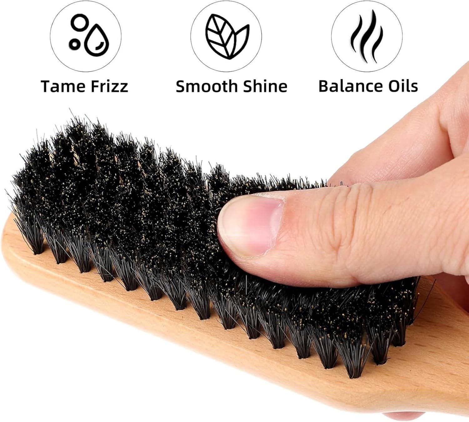 Luojinluoda Slick Back Hair Brush for Smoothing Ponytail & Detangling - 2 Pcs (Large for Home & Small for Travel) - Wet Brush, Curl and Edges Brush, Beard, Boar Bristle Wooden Handle Styling Brush for Men & Women image number 3