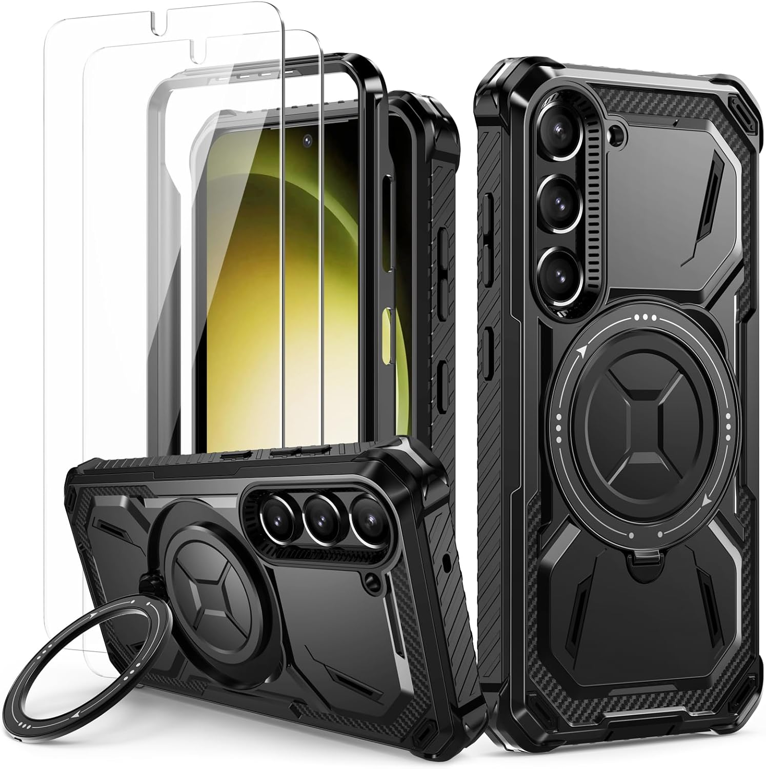 Lanhiem Case for Samsung Galaxy S22 with 2 Pieces Tempered Glass, 360&deg; Ring Stand Protective Case, Military Shockproof Mobile Phone Case for Samsung S22, Blue