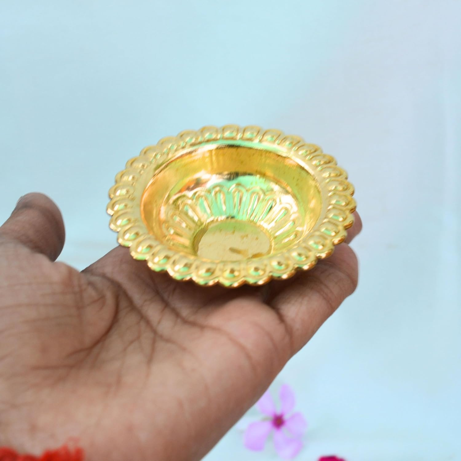 Handmade Gold Engraved Diya Traditional Indian Oil Lamp, Brass Diya for Pooja and Other Religious Rituals - Deepawali /Home Decor/Office and Temple/ Festive Gift (Pack of 4)